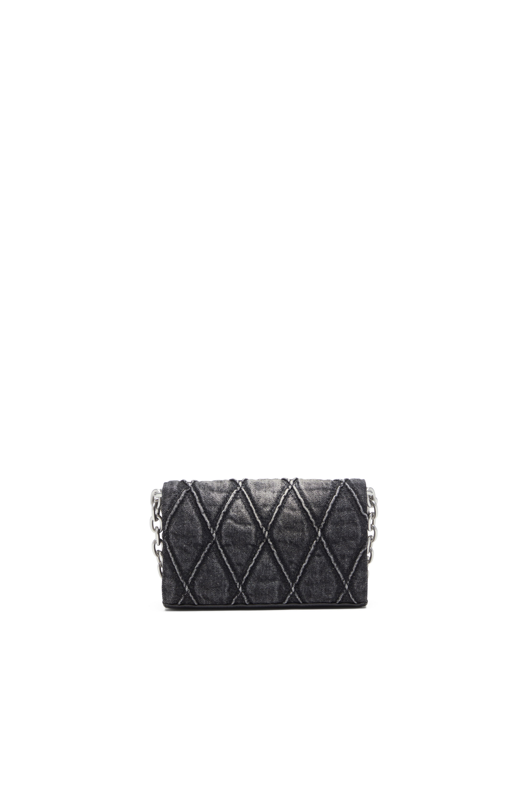 Diesel - CHARM-D WALLET STRAP, Monedero de denim acolchado con motivo argyle Mujer in Negro - 2