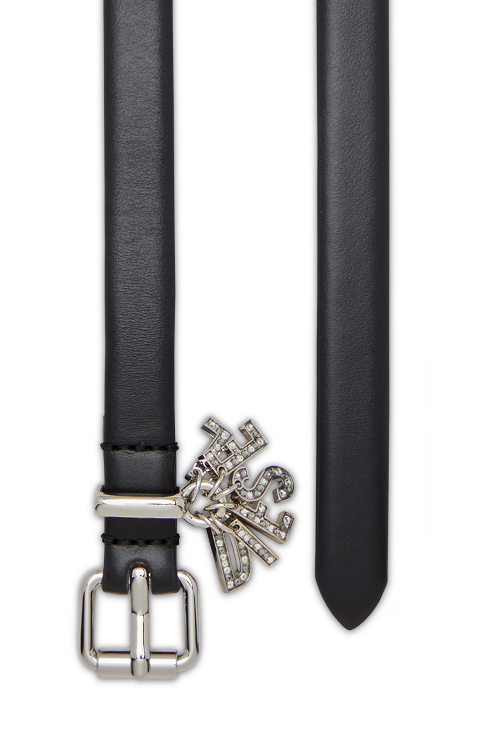 Diesel - B-CHARM-LOOP DOUBLE, Woman's Leather belt with crystal logo charms in Black - 3