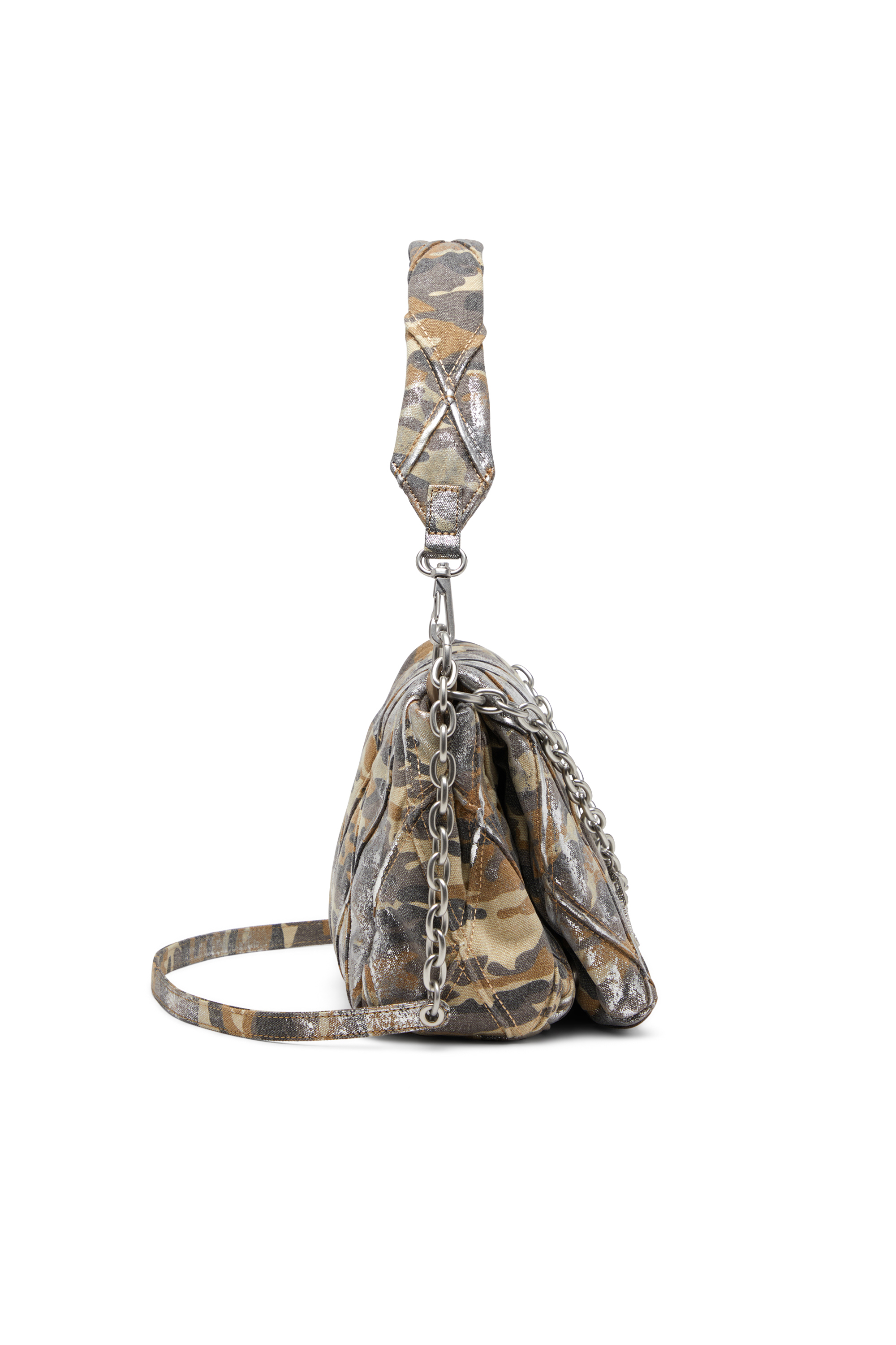 Diesel - CHARM-D SHOULDER M, Charm-D M-Bolso de hombro en lona camo metálica Mujer in Multicolor - 3