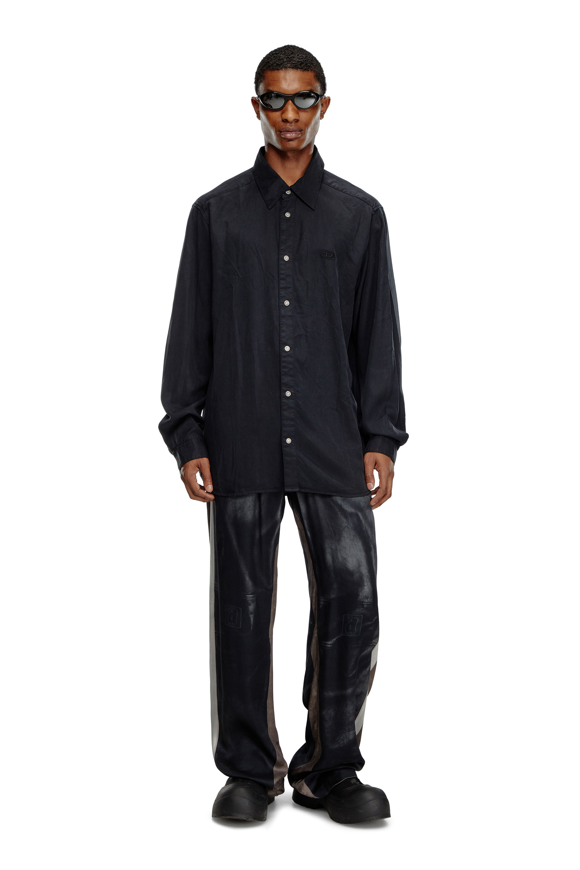 Diesel - P-AFTER, Man Viscose pants with leather-effect print in Black - Image 4