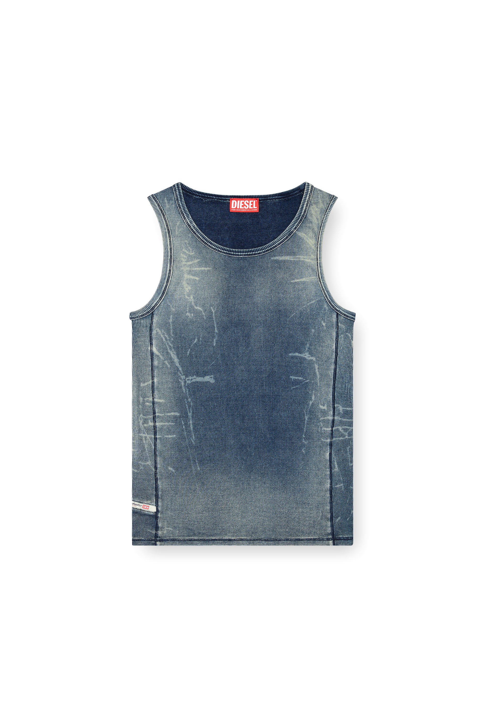 Diesel - T-GO, Camiseta de canalé con efecto trampantojo en denim Unisex in Azul marino - 6