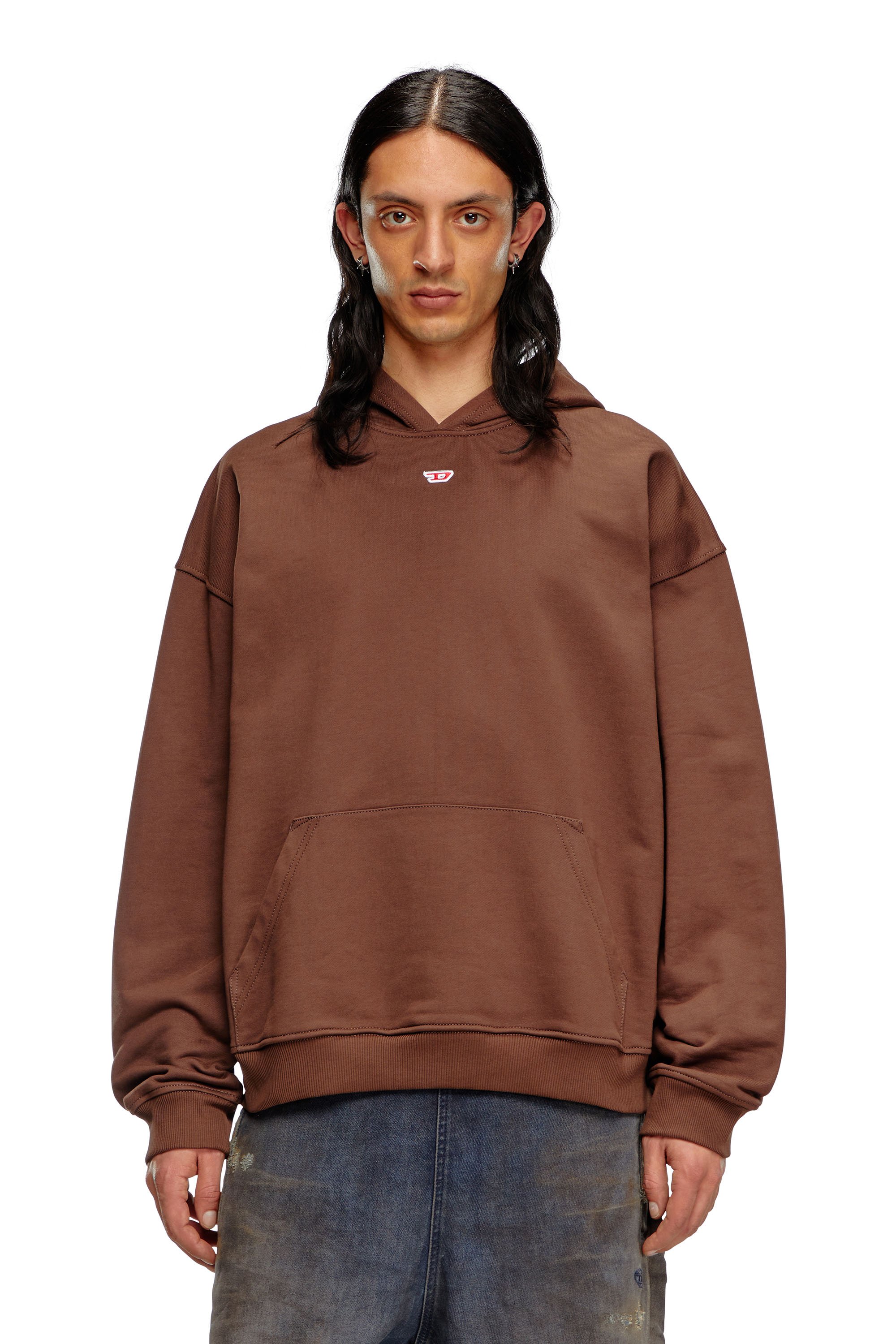 Diesel - S-BOXT-HOOD-D, Man Hoodie with D logo patch in Brown - Image 1