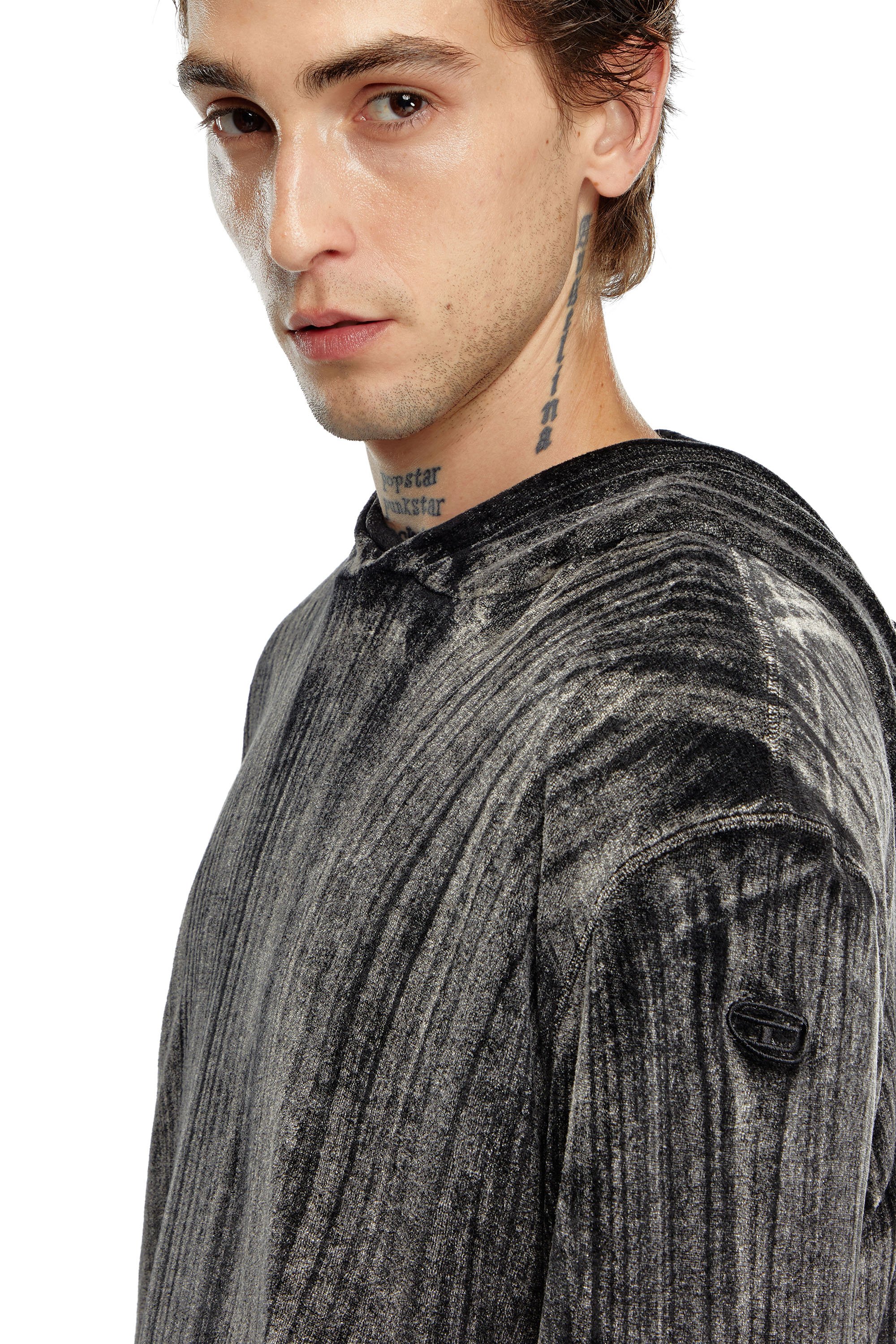 Diesel - T-VELJUST-LS-HOOD, Hombre Camiseta de manga larga con capucha de chenilla in Negro - Image 3