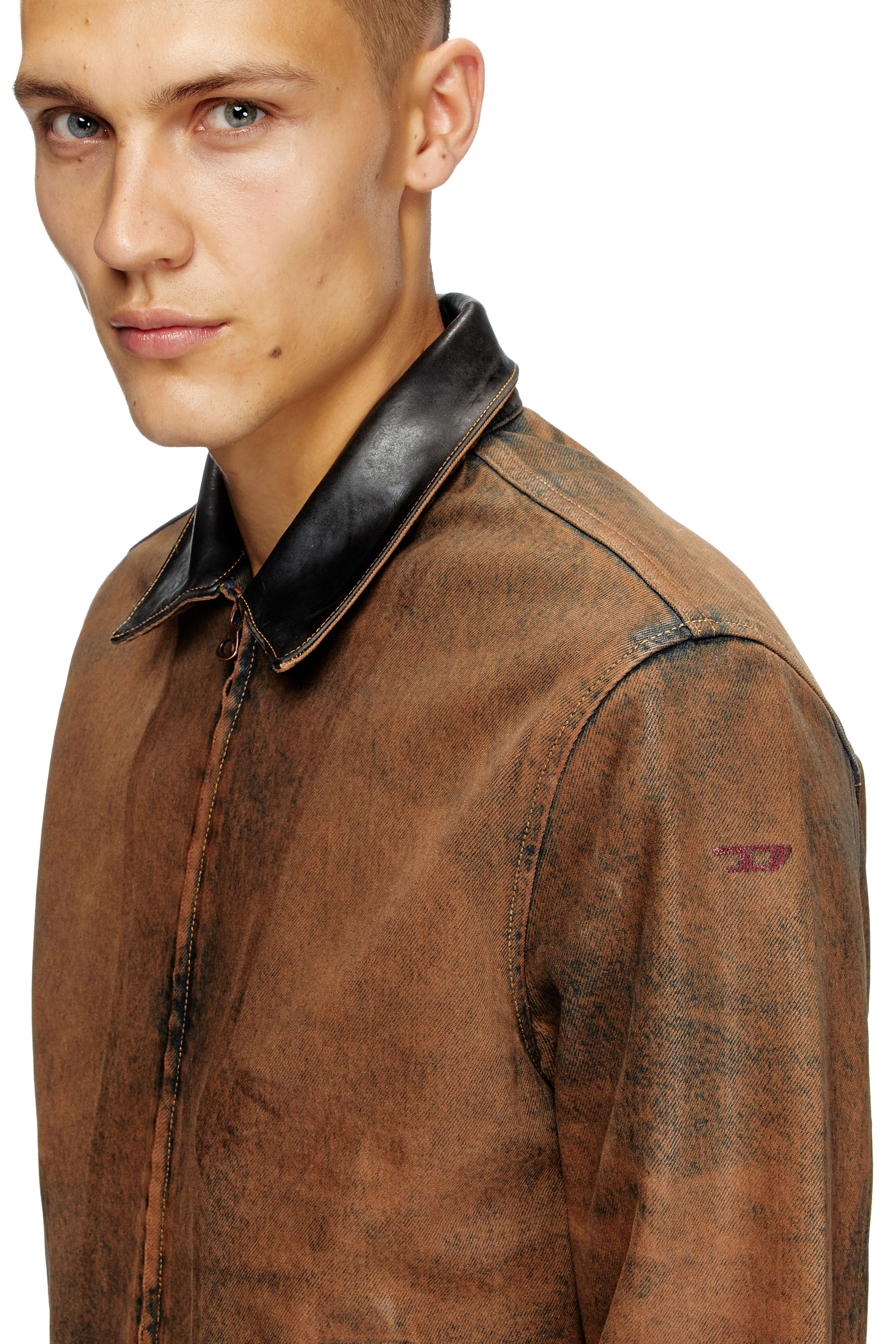 Diesel - D-ROHE-S, Man's Padded blouson in coated denim in Brown - 4