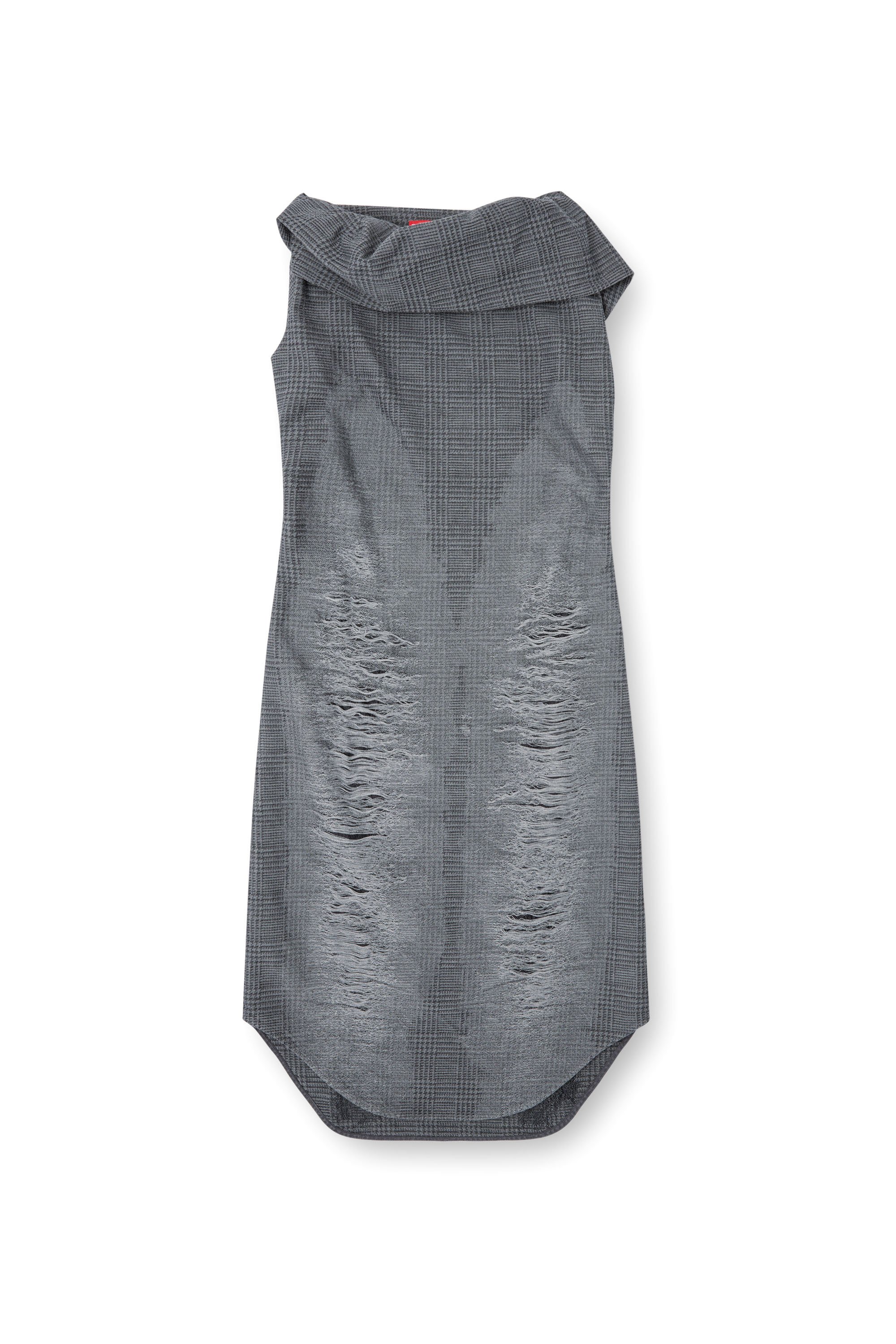 Diesel - D-MAUVE, Vestido midi de tejido príncipe de Gales con efecto desgastado Mujer in Gris - 5