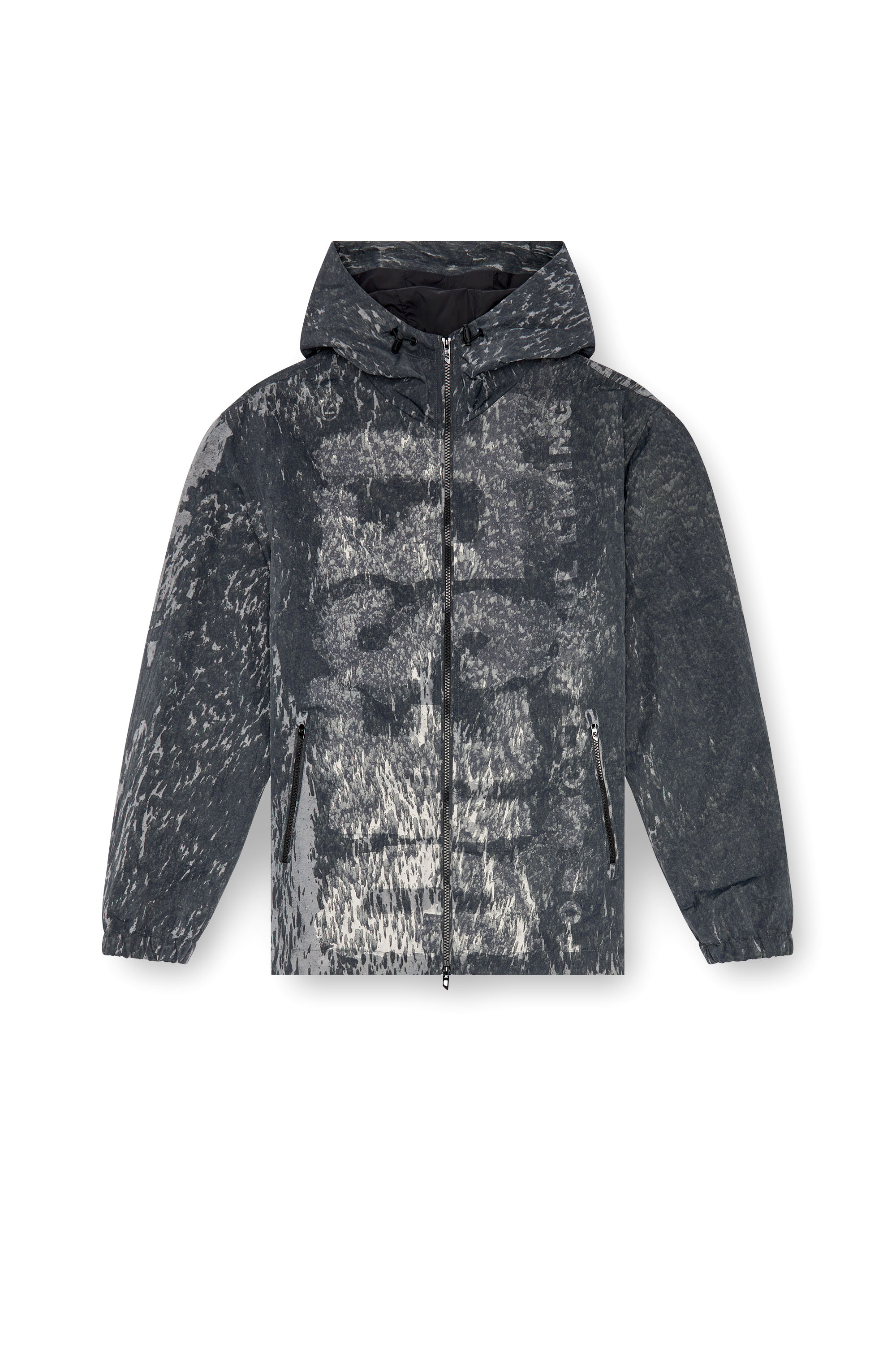 Diesel - J-BRICK, Man's Hooded windbreaker with Rain Camo print in Black - 6