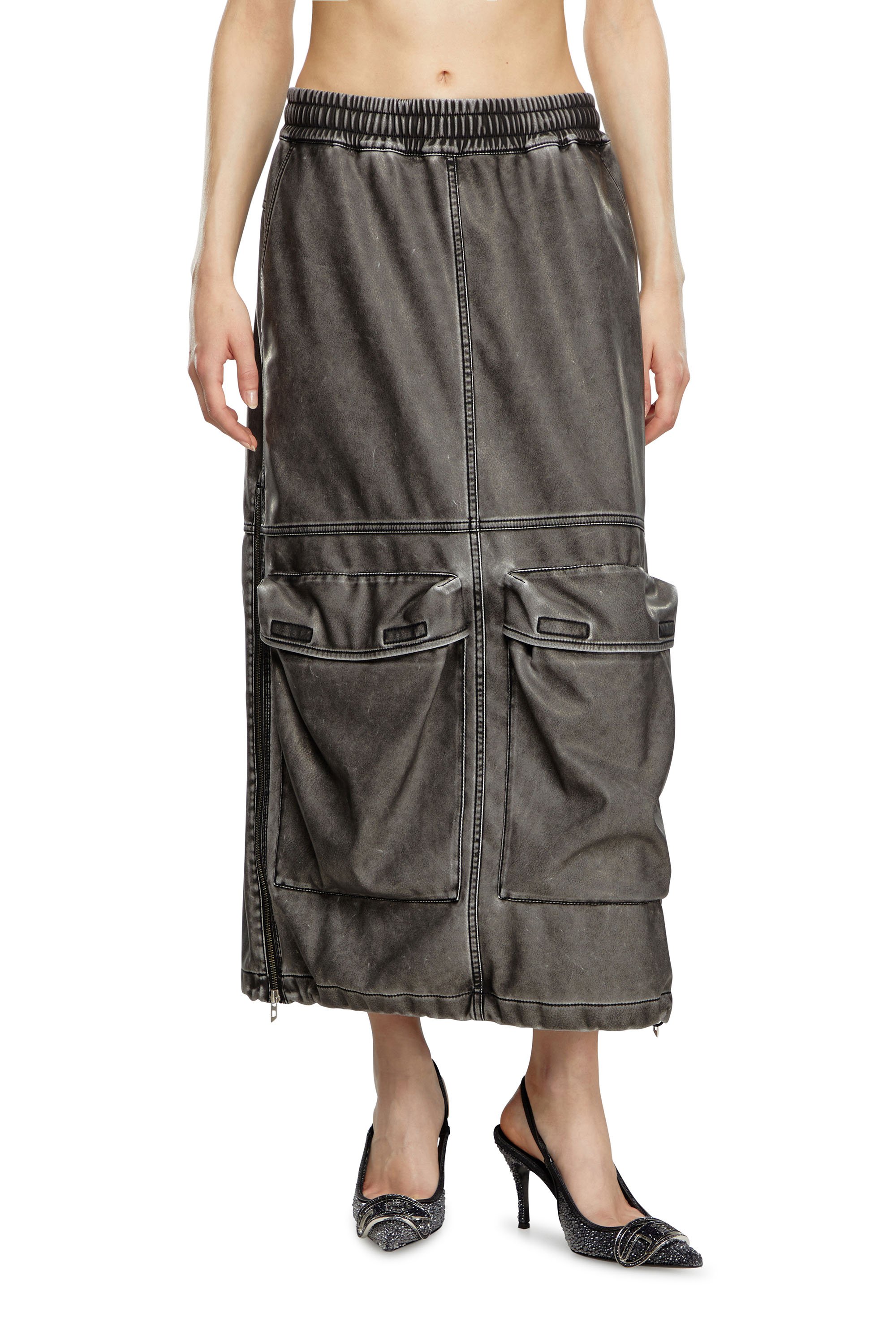 Diesel - O-DYSSEY-P1, Mujer Falda larga en tejido técnico lavado in Gris - Image 1