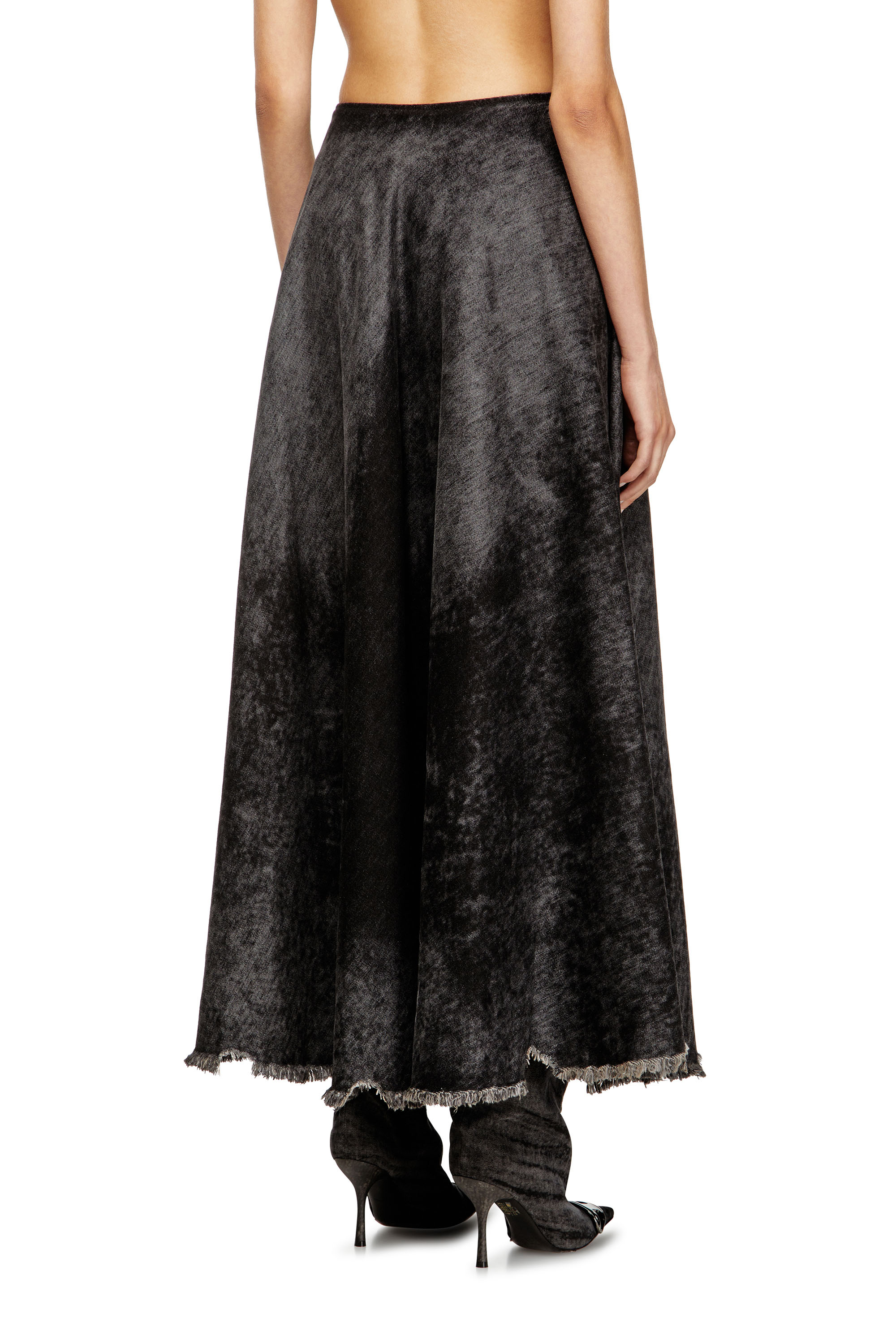 Diesel - DE-HANNIE-FSH, Falda amplia en denim de algodón y cáñamo grabado con láser Mujer in Negro - 4