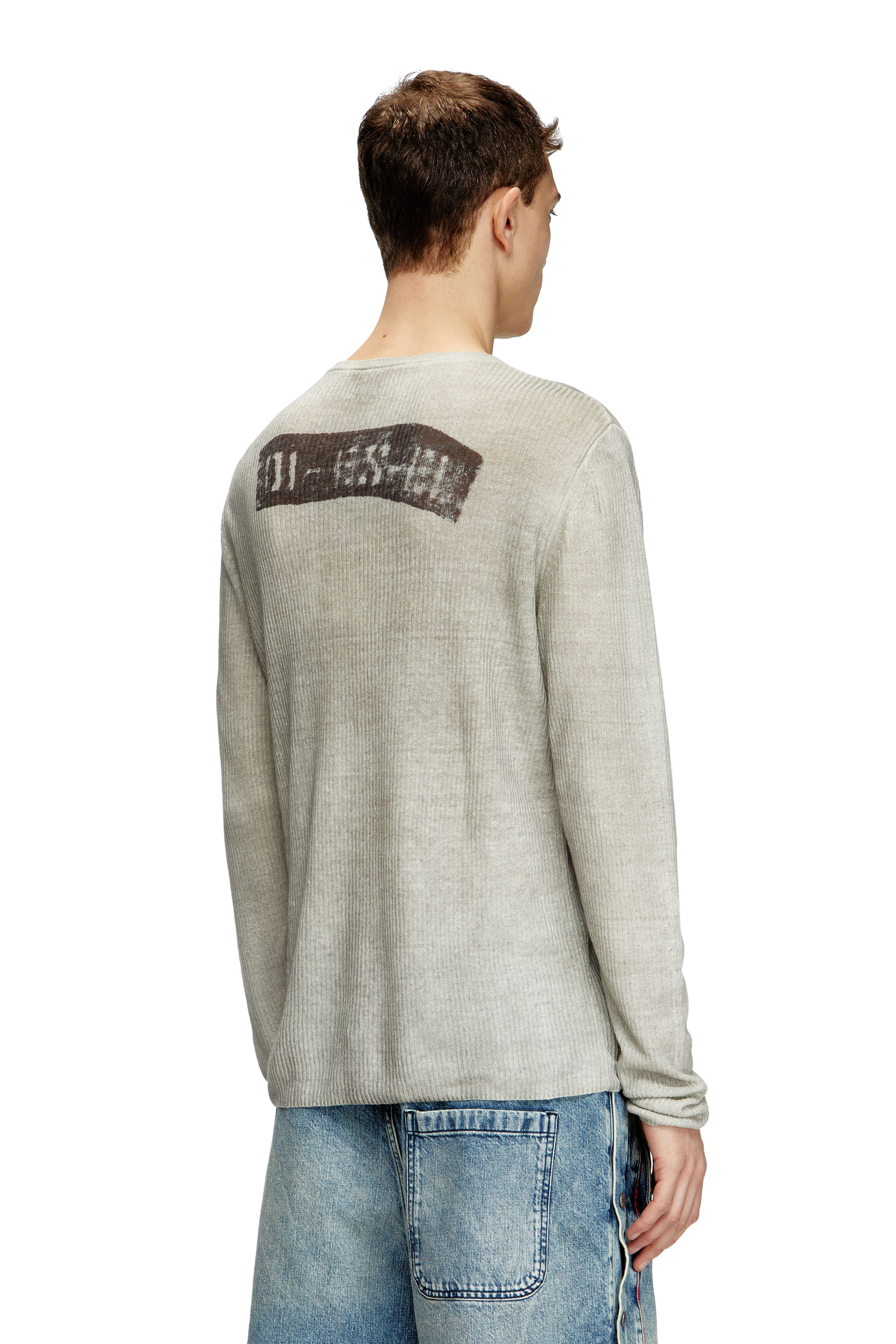 Diesel - K-ROBBY, Suéter Henley con efecto desgastado en lino Unisex in Beige - 3