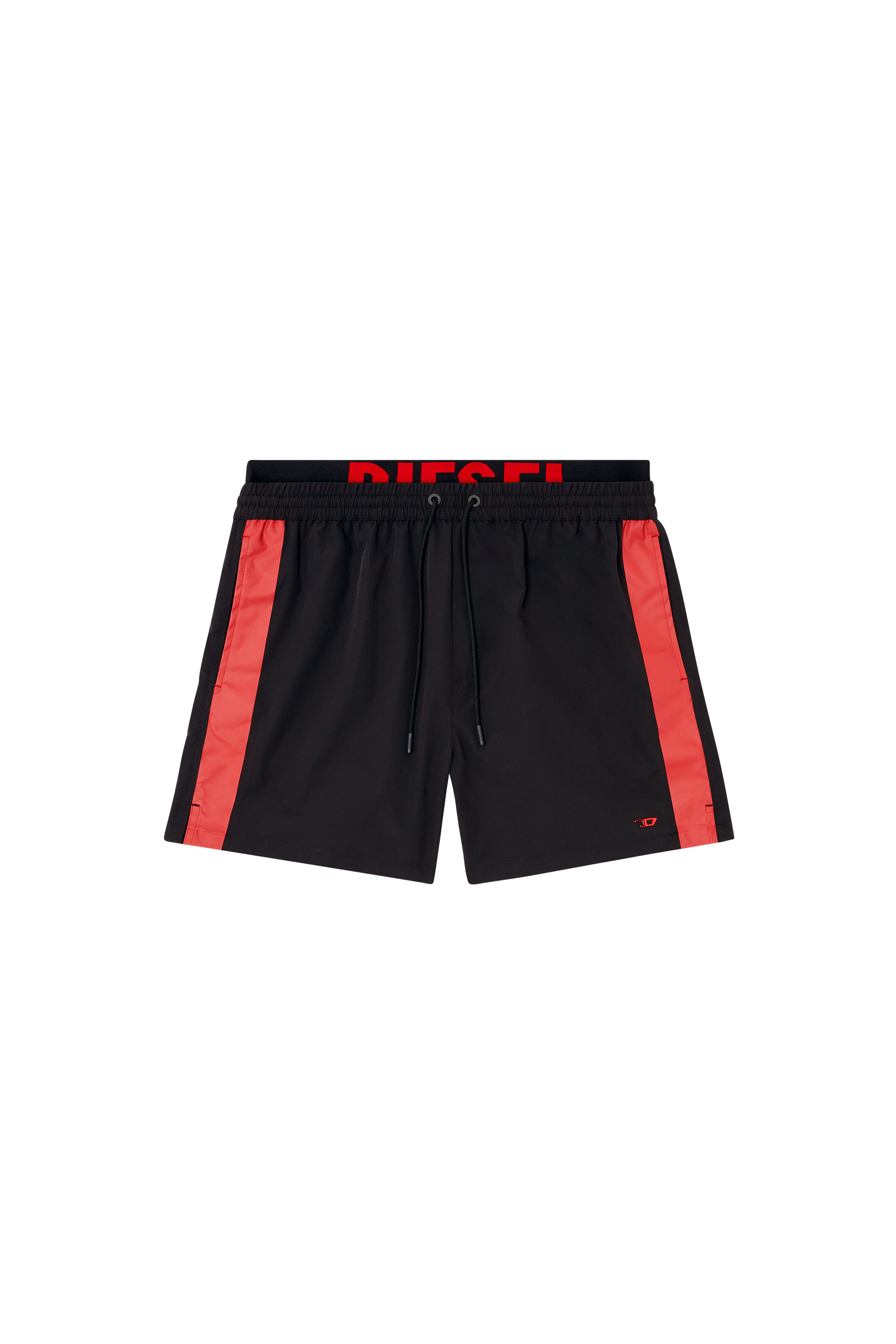 Diesel - VISPER-41-D-POP, Man's Mid-length swim shorts with hybrid waist in Black/Red - 4