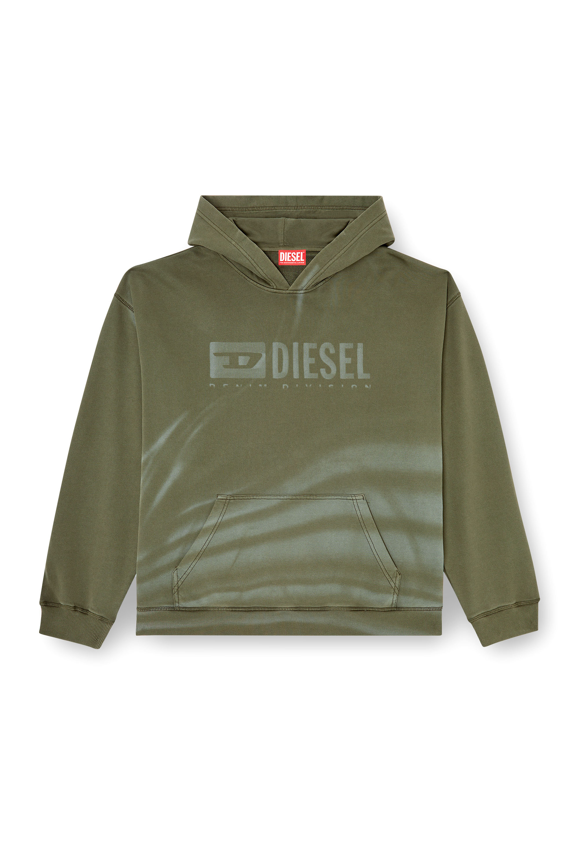 Diesel - S-BOXT-HOOD-R9, Man's Laser-faded logo hoodie in Olive Green - 4