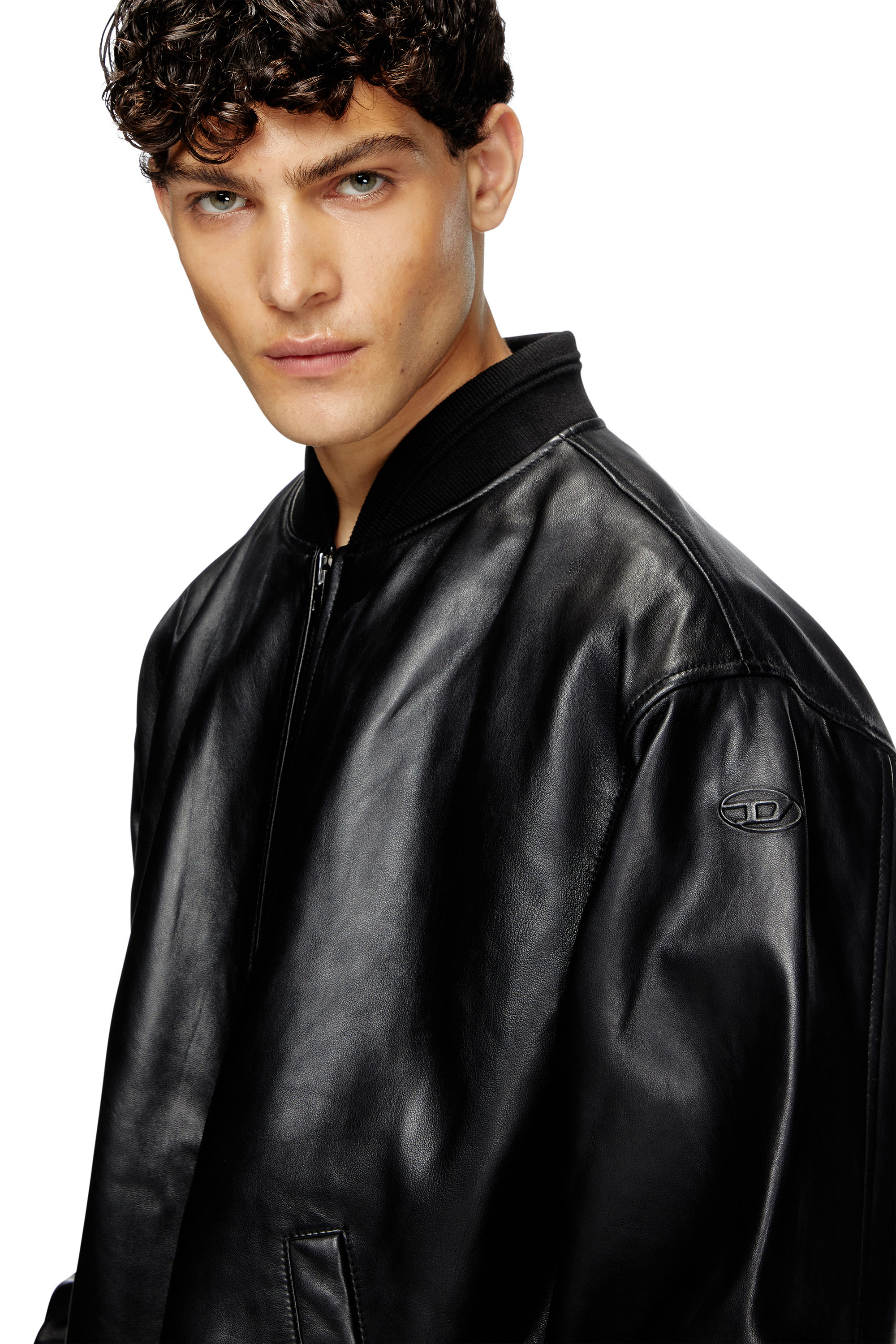 Diesel - L-KHAT, Chaqueta bomber de cuero encerado Hombre in Negro - 4