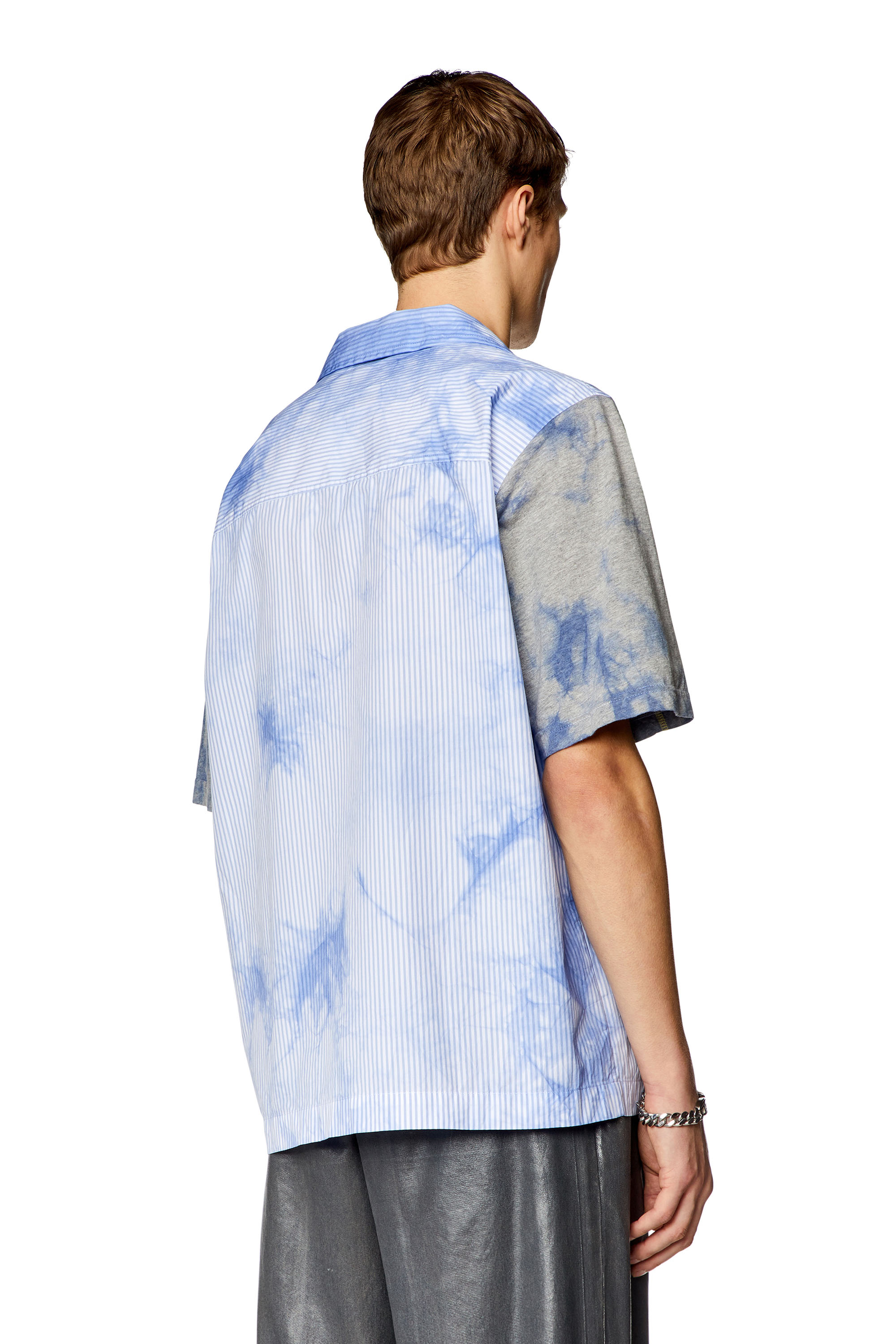 Diesel - S-TRUCKER, Man Tie-dyed poplin and jersey bowling shirt in Blue - Image 2