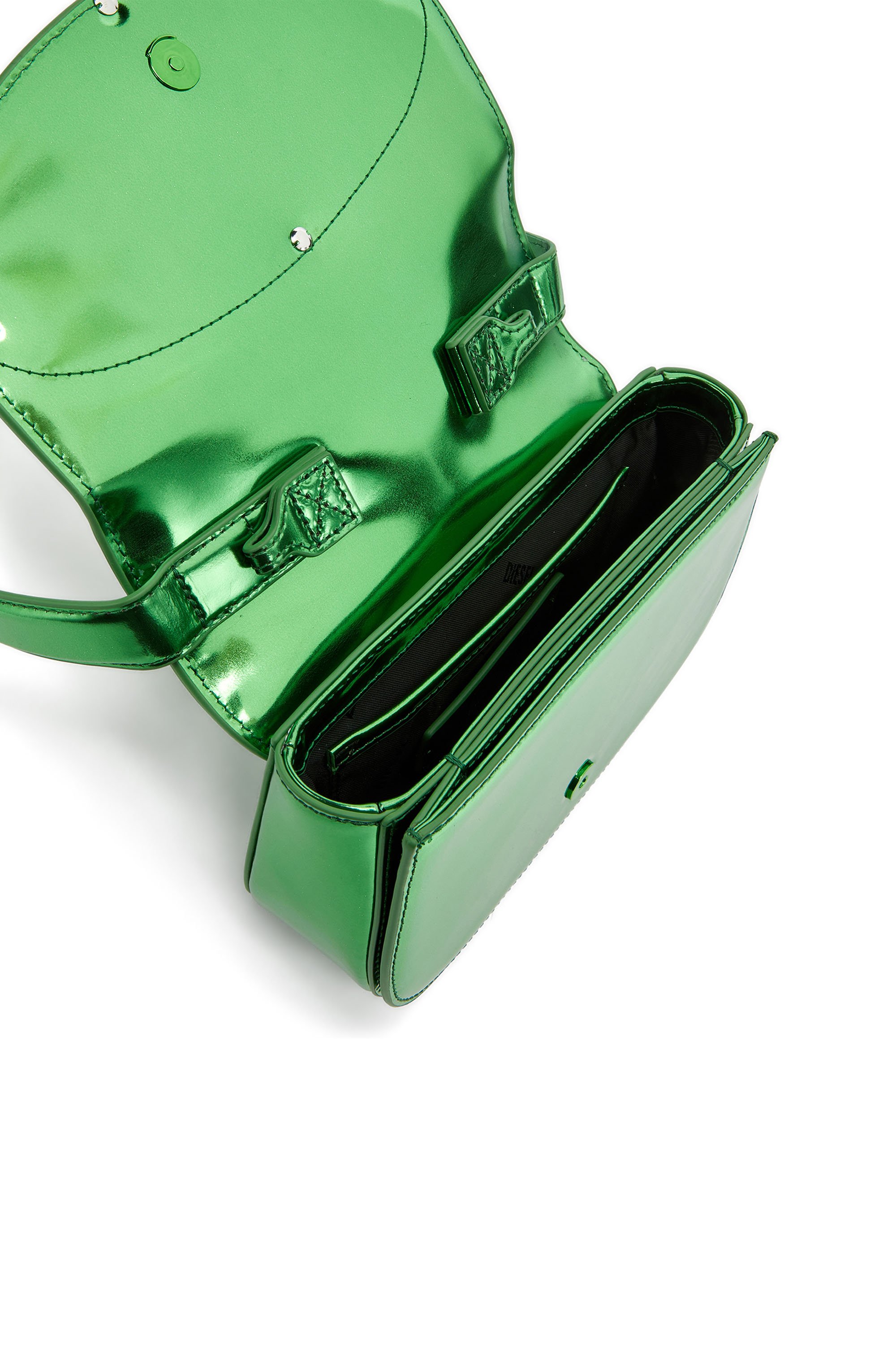 Diesel - 1DR, Mujer 1DR-Bolso icónico de hombro redondo de cuero espejado in Verde - Image 4