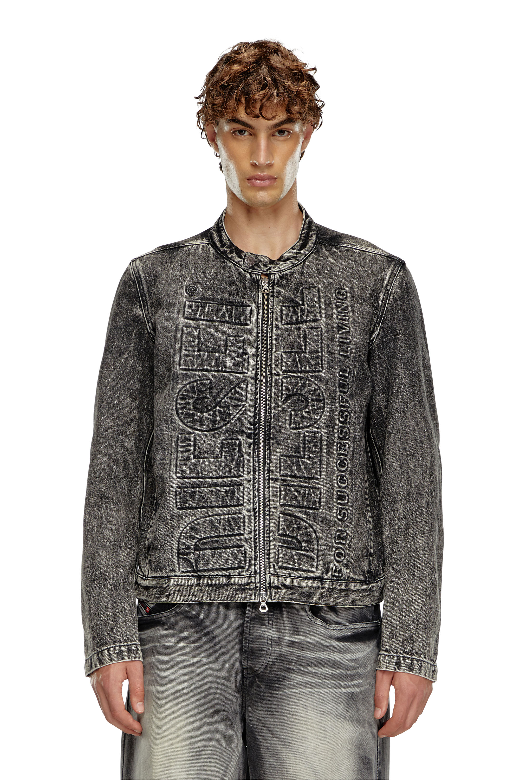 Diesel - D-GLORY-S1, Chaqueta motera de denim con logotipo en relieve Hombre in Negro - 1