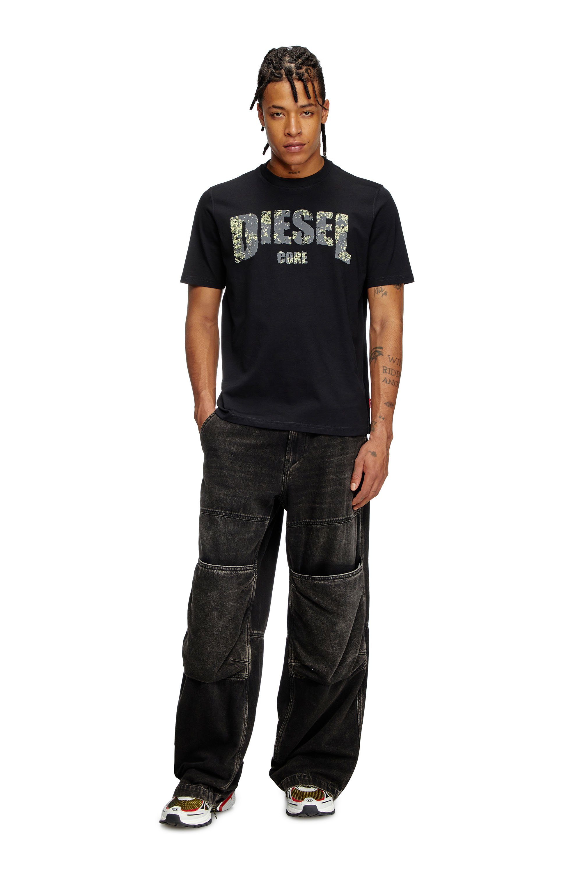 Diesel - T-ADJUST-R25, Man's T-shirt with Diesel Core print in Black - 3