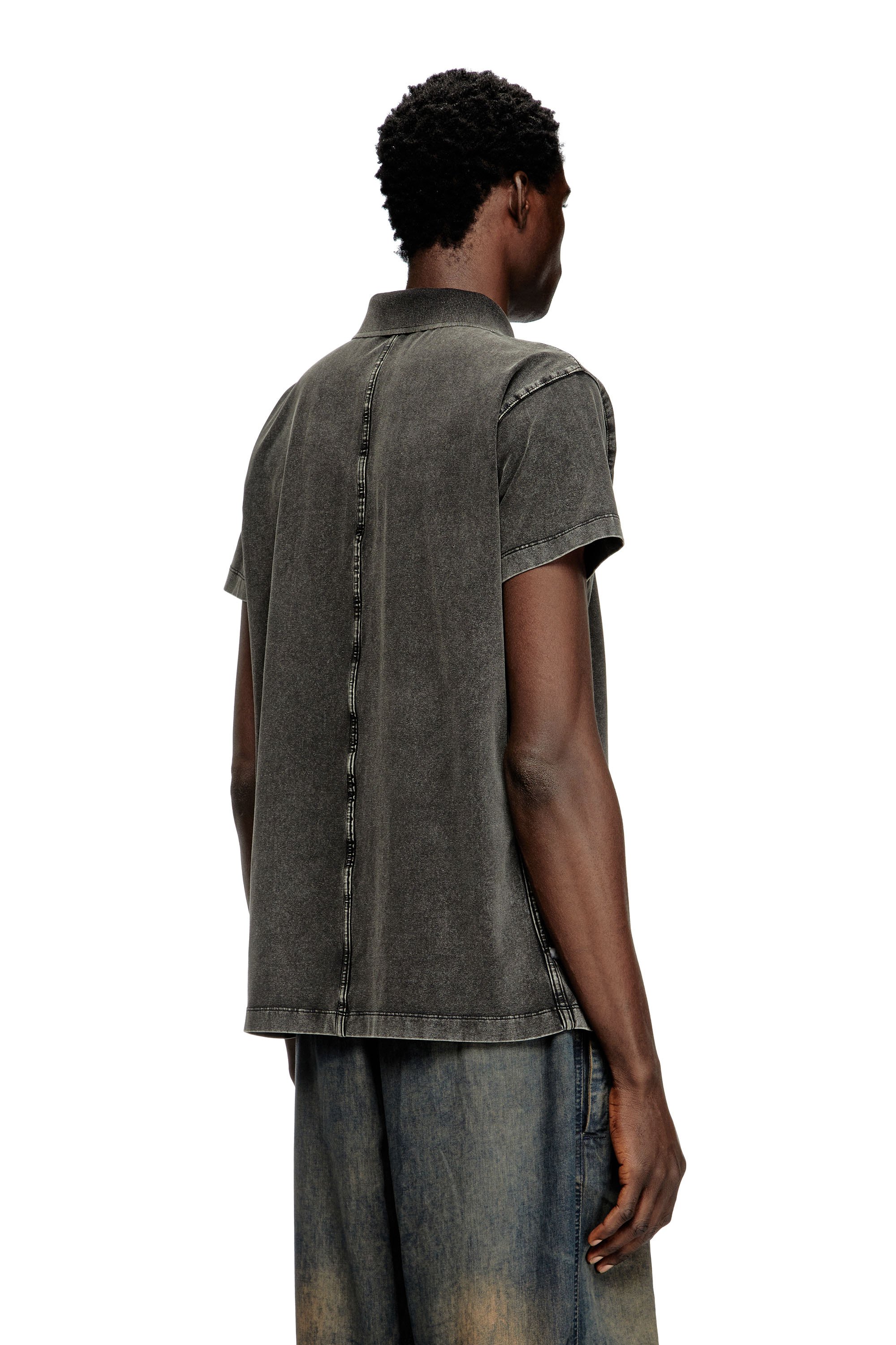 Diesel - T-NOMELY, Man's Polo shirt in denim-look jersey in Black - 3