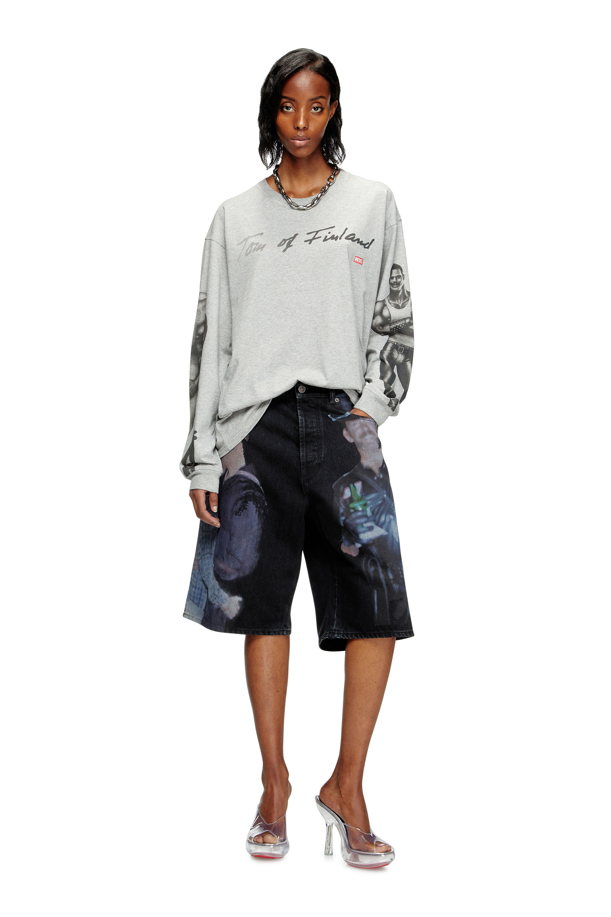 Tシャツ・カットソー DIESEL SS25 S-SIMPLY-E SHIRT (A146390DNAN 8EK) Women's Long-sleeve T-shirt with graphic print | Grey | Diesel