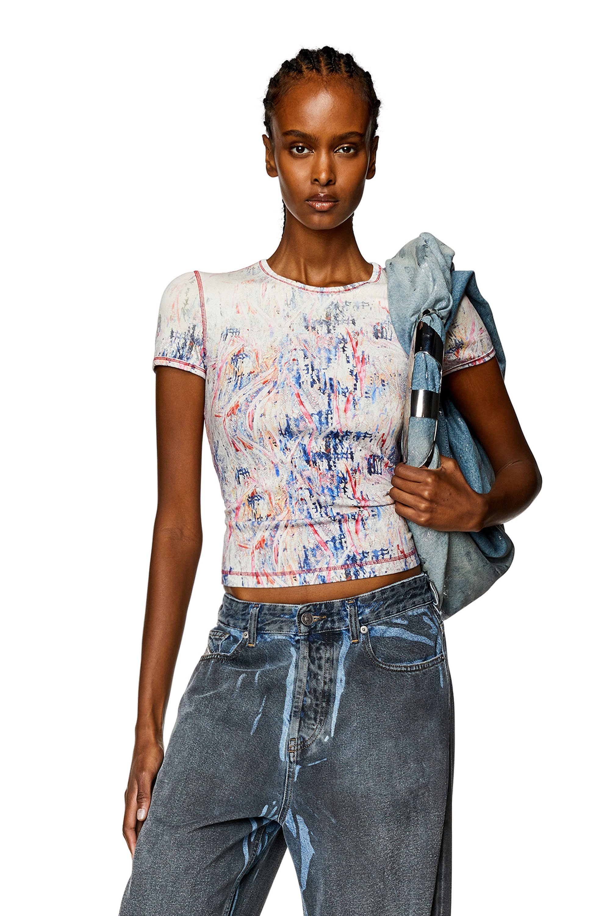 Diesel - T-ELE-LONG-N1, Woman Ribbed T-shirt with spray treatment in Multicolor - Image 1