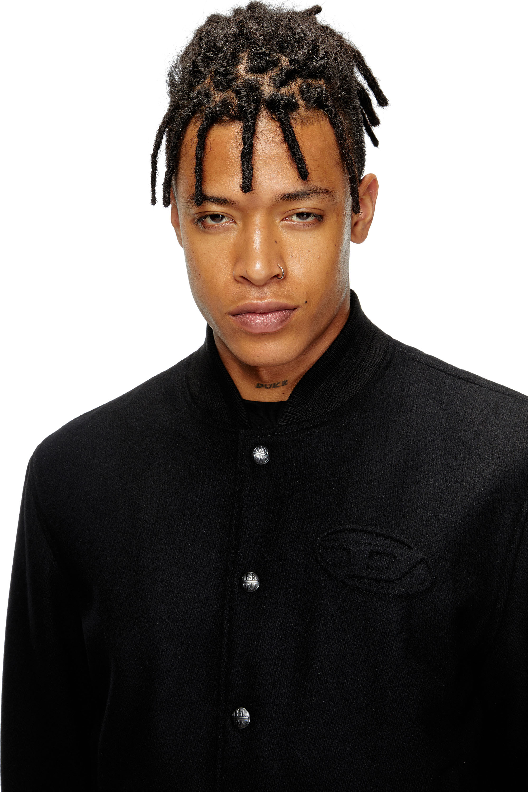 Diesel - J-ARRY, Man's Padded bomber jacket in wool blend in Black - 4