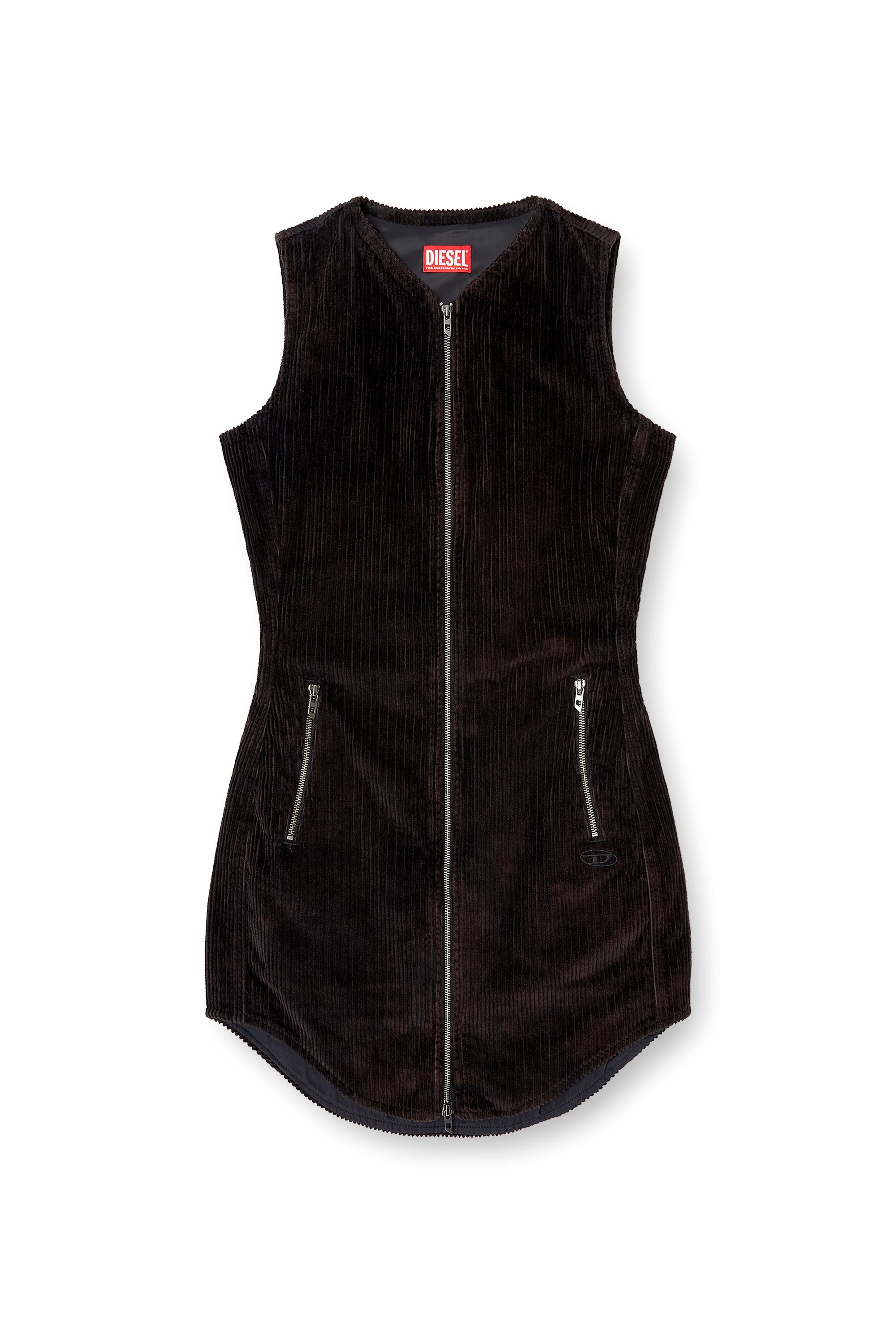 Diesel - D-ENEA, Woman's Cotton mini dress with front zipper in Black - 3