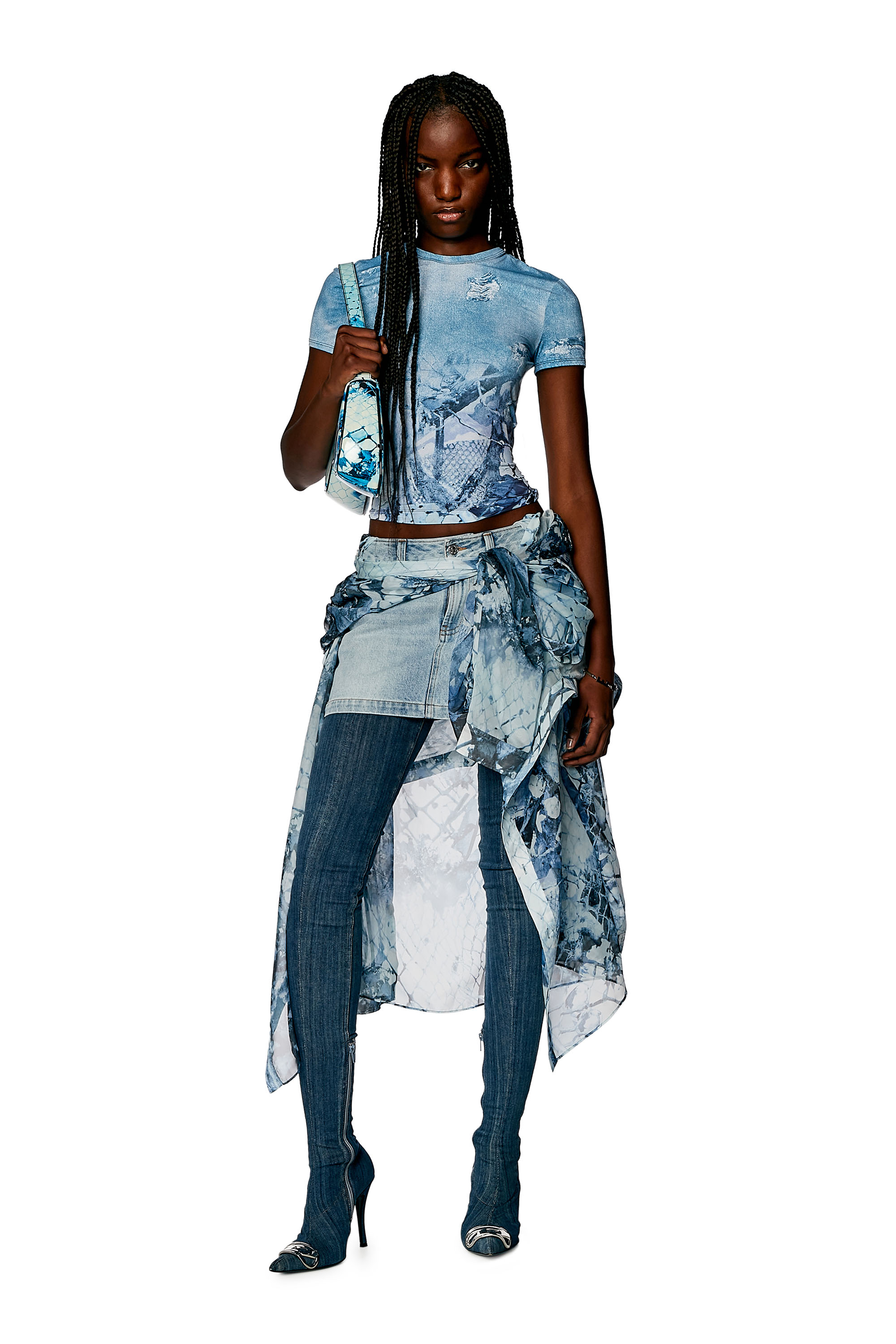 Diesel - T-UNCSKI, Woman Cropped T-shirt with abstract print in Blue - Image 2