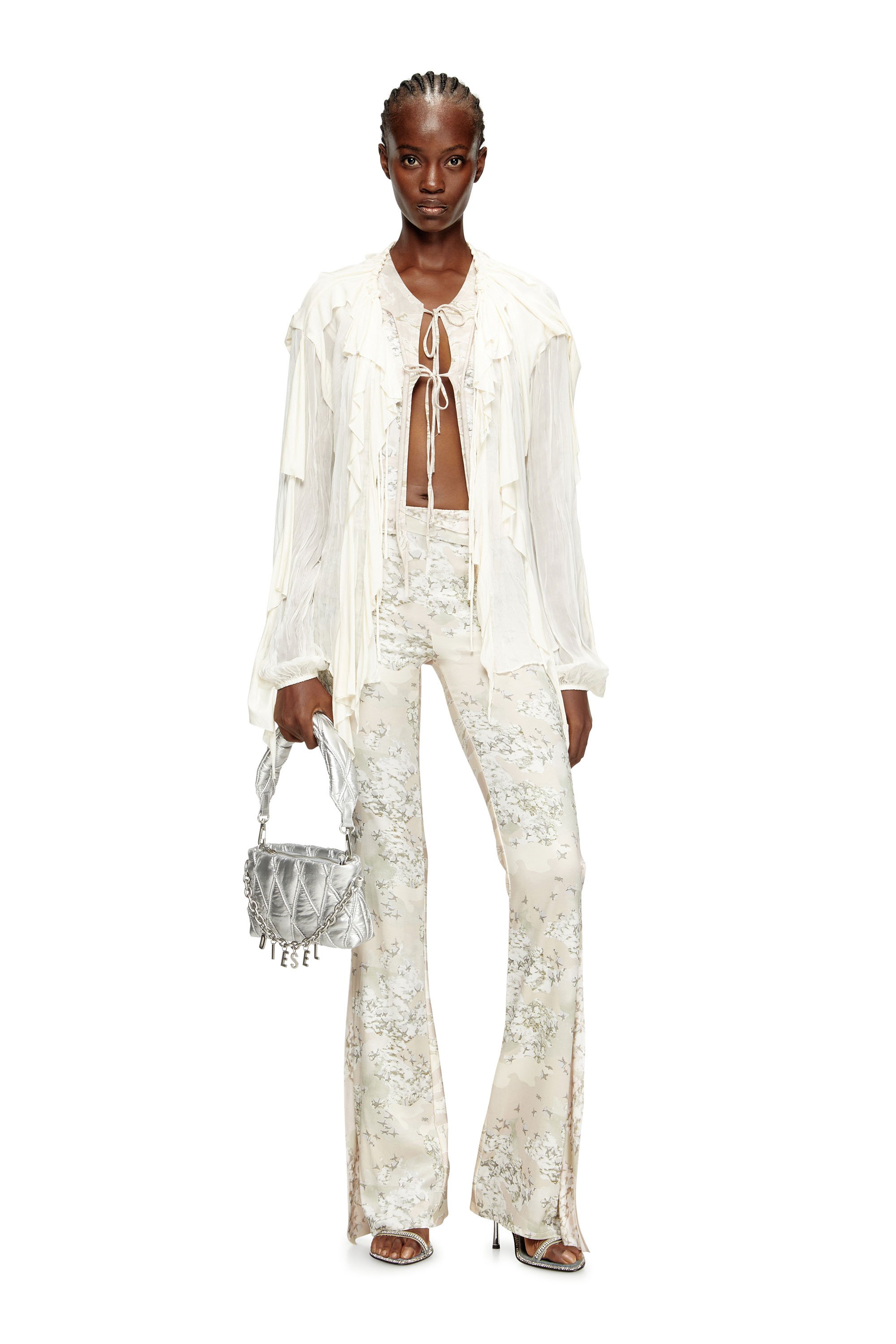 Diesel - C-LASSY, Blusa con volantes de muselina arrugada Mujer in Blanco - 2