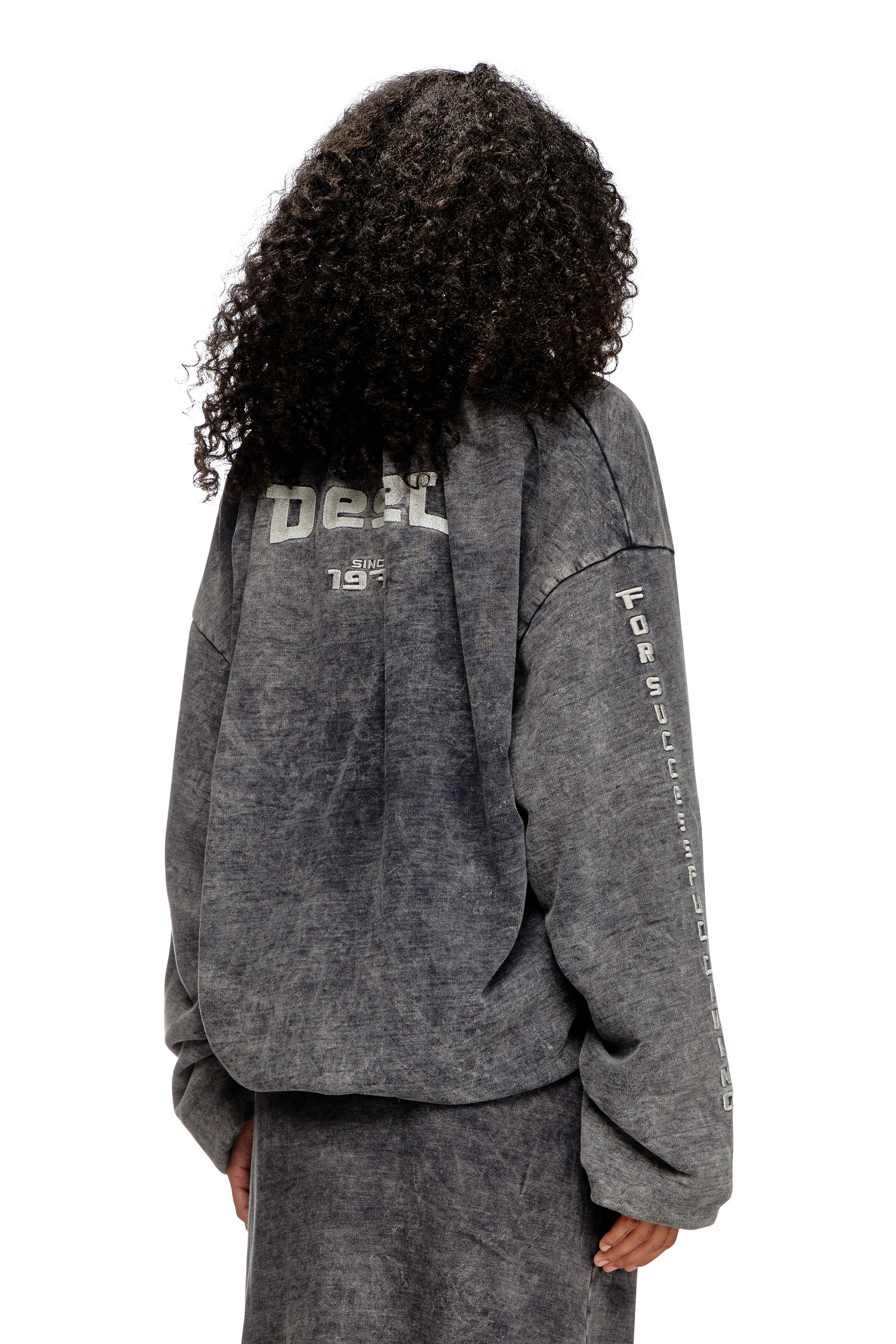 Diesel - S-FISHY-V, Sudadera fruncida con efecto denim Mujer in Negro - 2