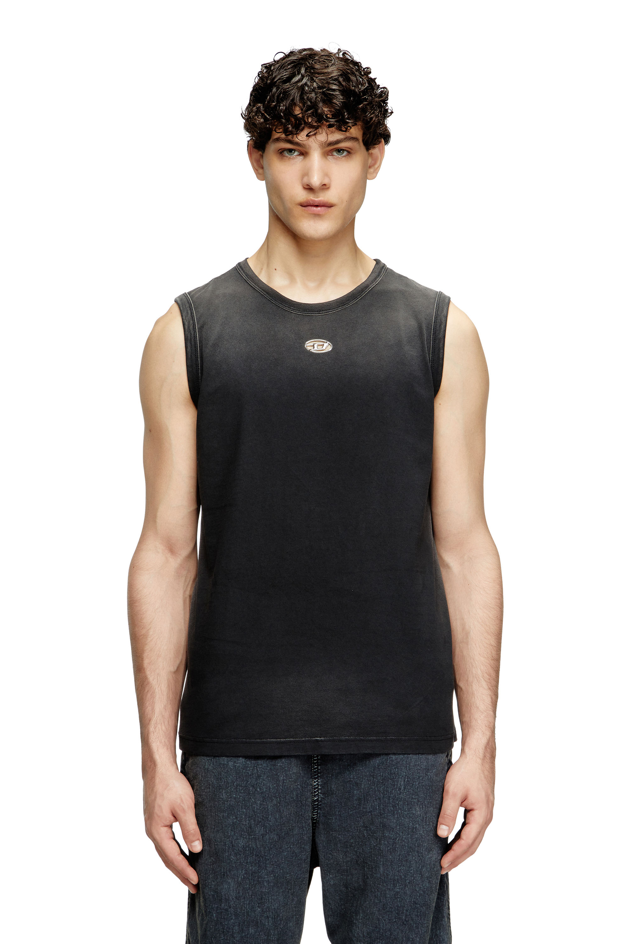 Diesel - T-BRICO-NEW, Camiseta sin mangas desteñida con recorte Oval D Hombre in Negro - 1