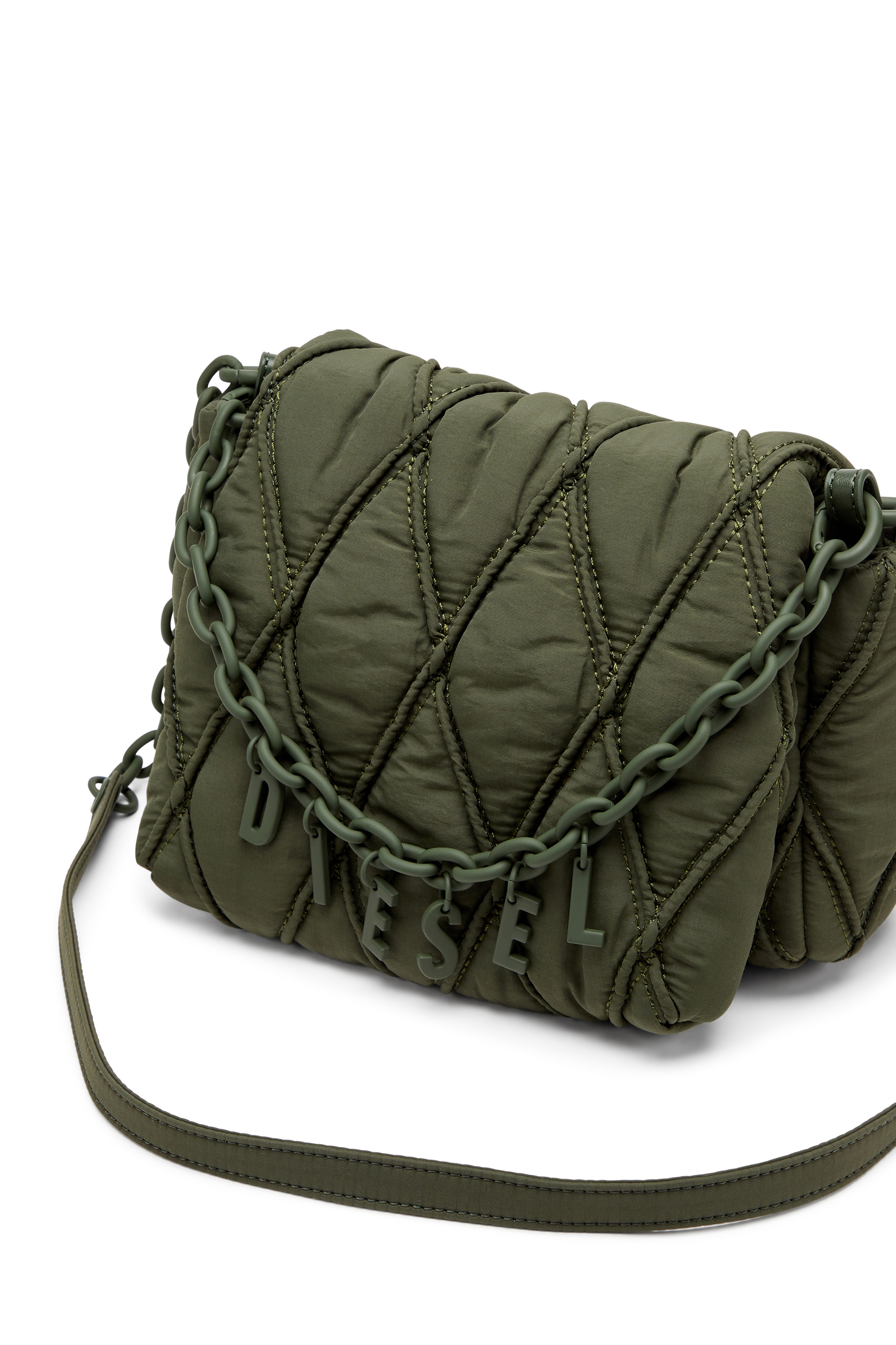 Diesel - CHARM-D SHOULDER S, Woman's Charm-D S-Small shoulder bag in quilted nylon in Dark Green - 5