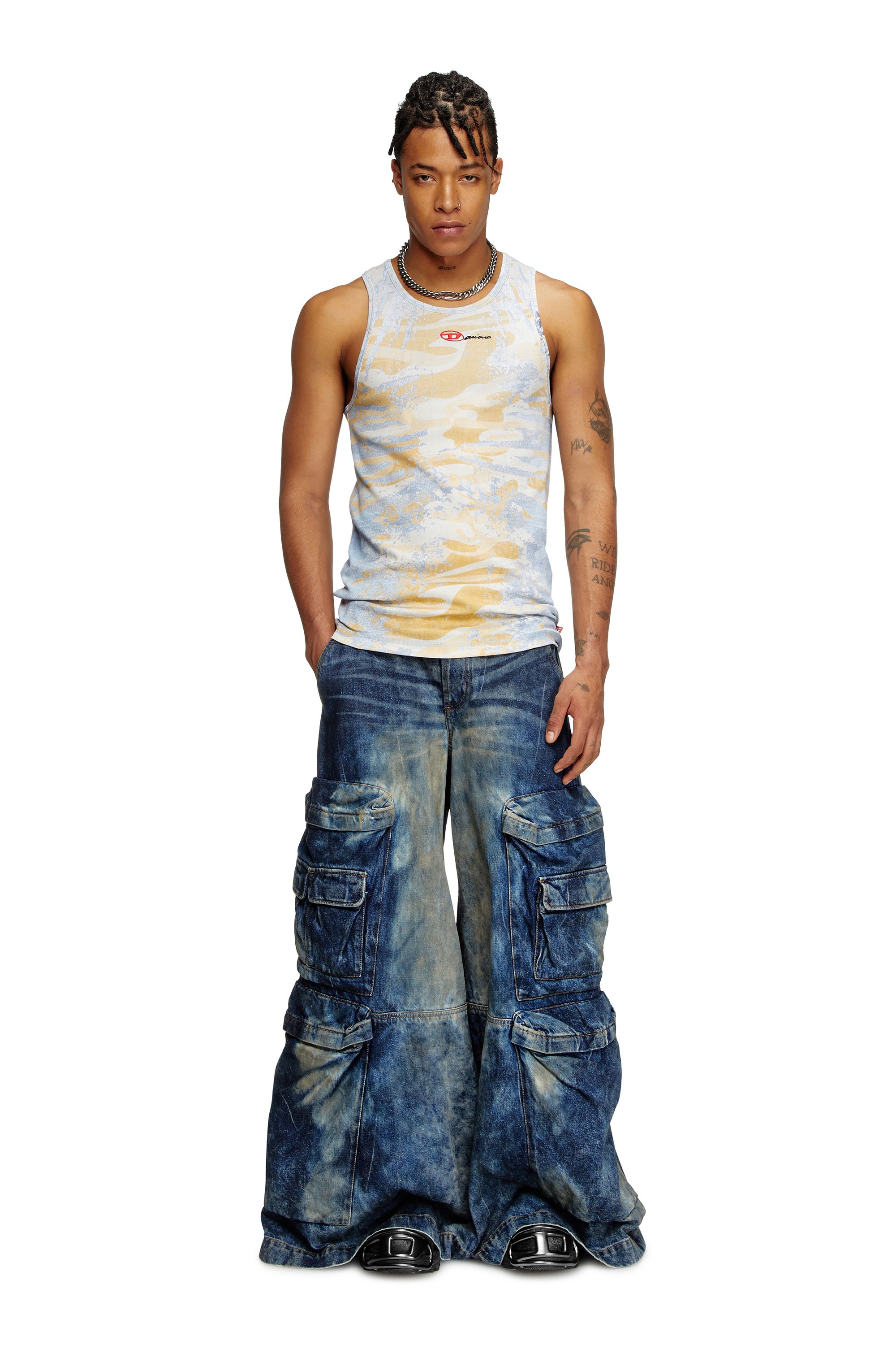 Diesel - T-LIFTY-DD, Unisex's Camo tank top in stretch cotton in Blue/Yellow - 3