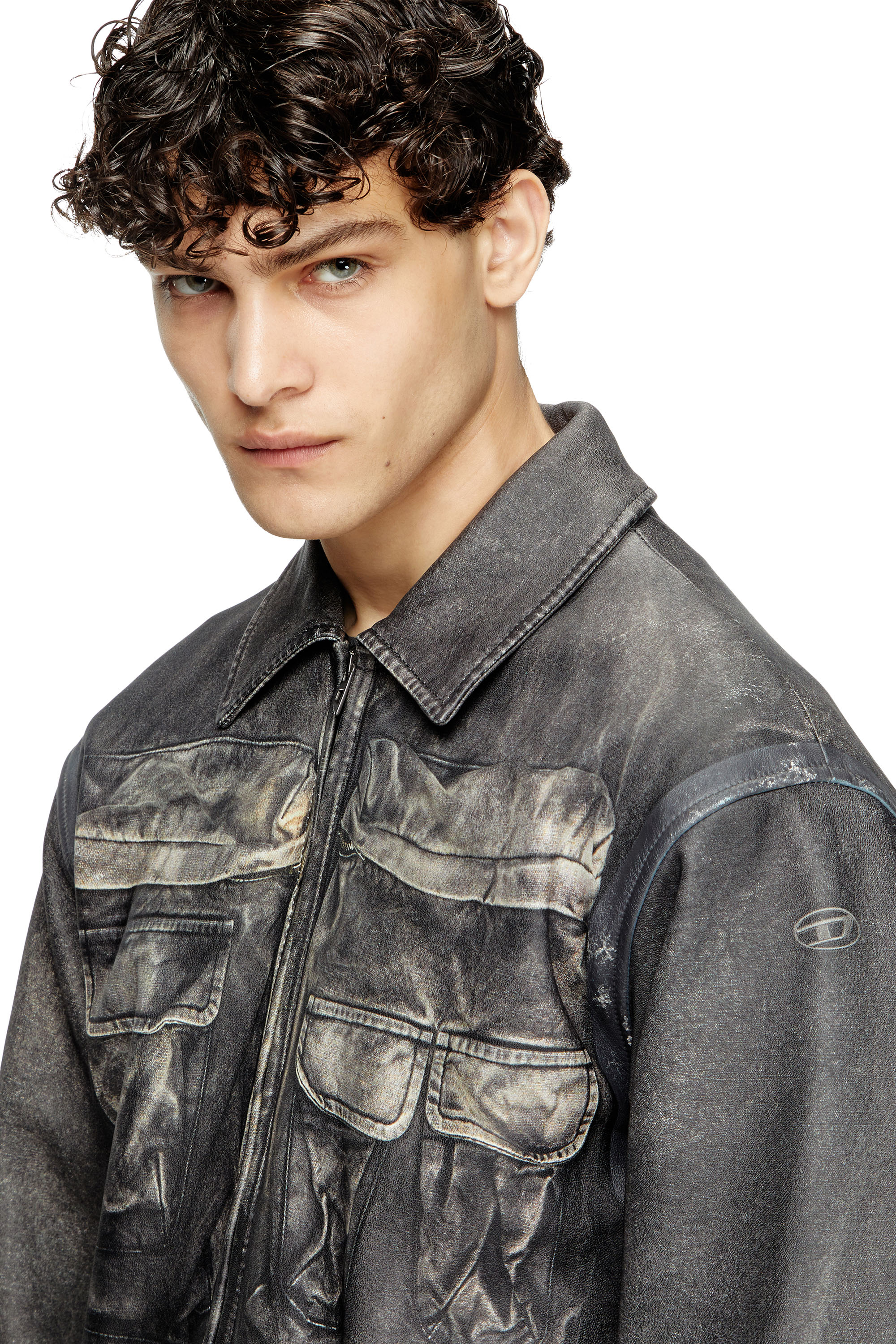 Diesel - L-MAYER, Chaqueta de cuero con bolsillos trampantojo Hombre in Negro - 4