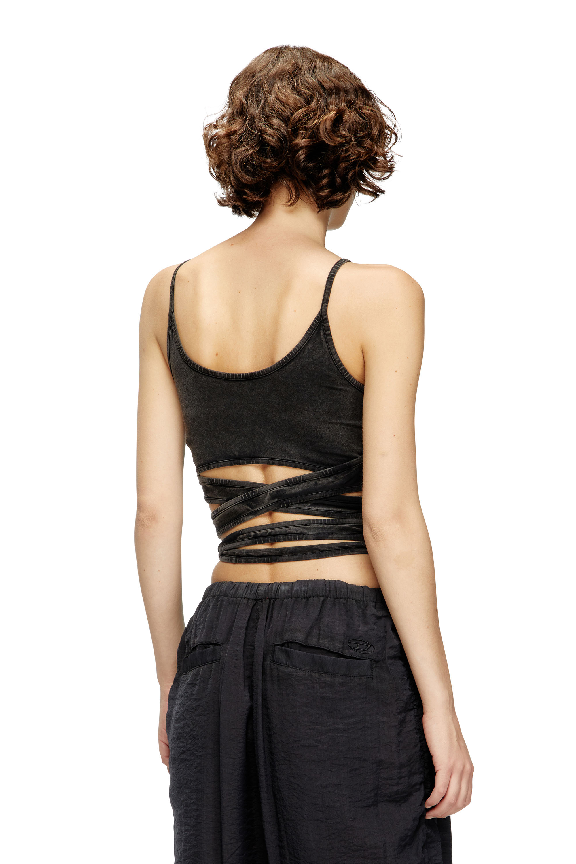 Diesel - T-LEYA-TAIL-R1, Woman's Denim-look vest top with wrap ties in Black - 3