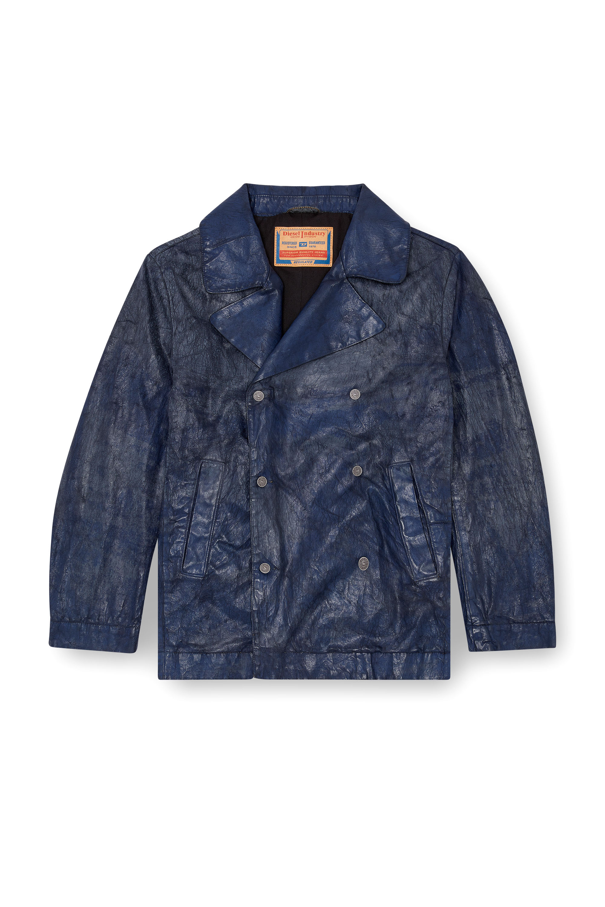 Diesel - D-BONDED-S, Man's Double-breasted jacket in coated denim in Dark Blue - 5