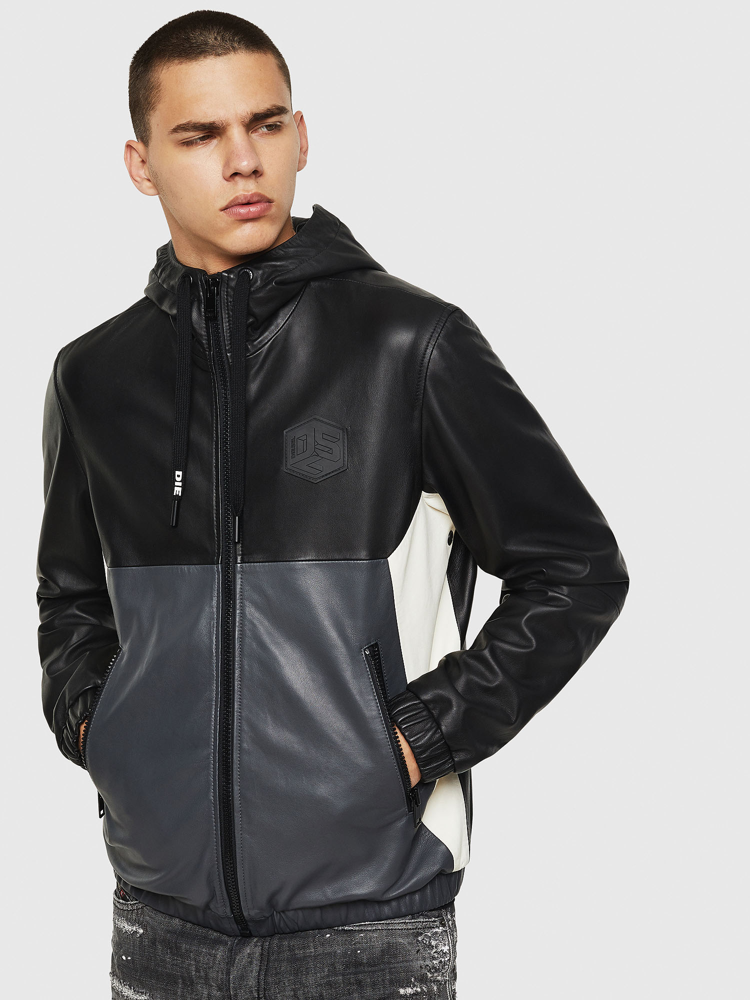 Hooded Er Jacket In Mixed Fabrics