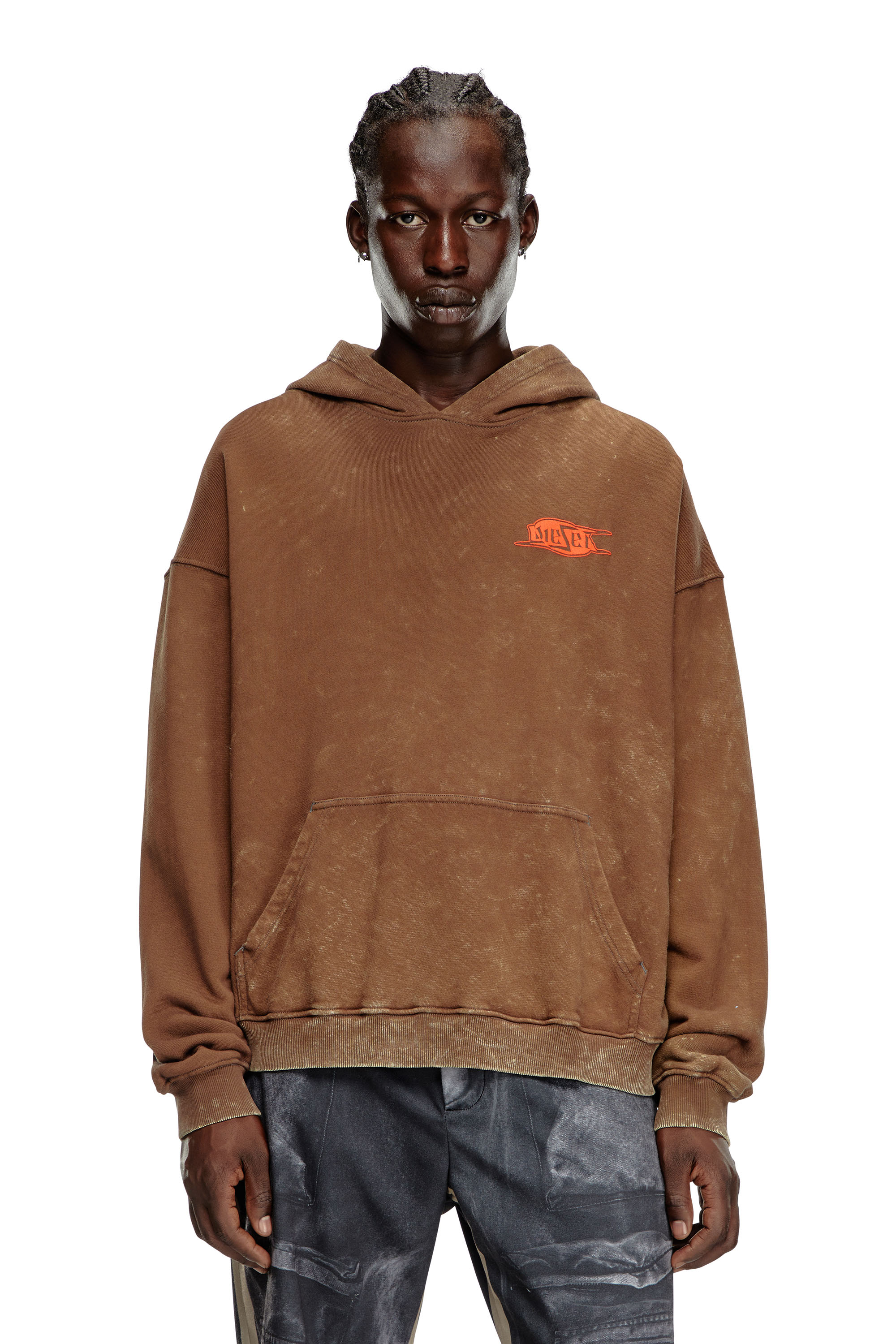 Men's Marbled hoodie with puff-print logo | Brown | Diesel