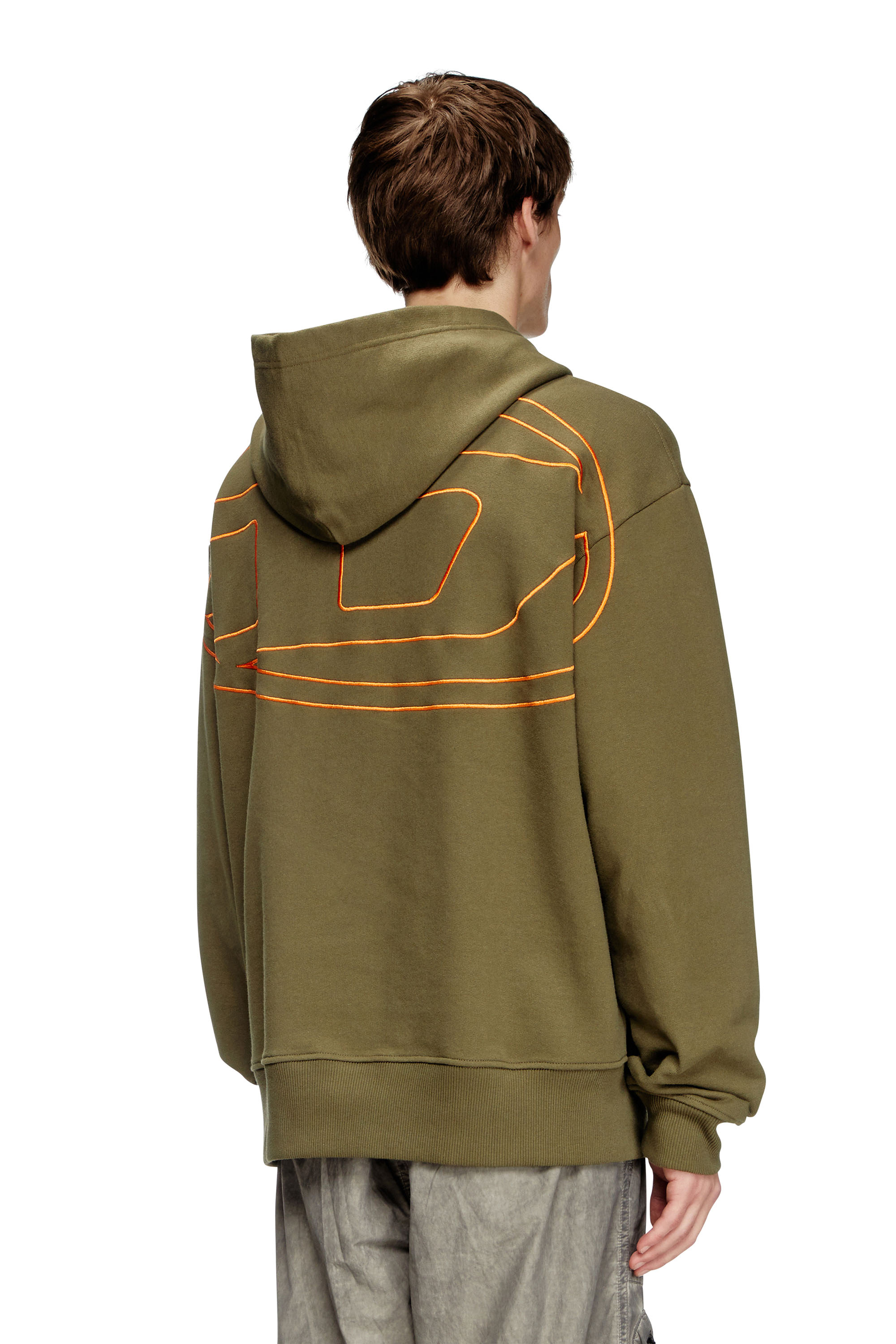 Diesel - S-MACS-HOOD-MEGOVAL-D, Man's Hoodie with logo embroidery in Military Green - 3