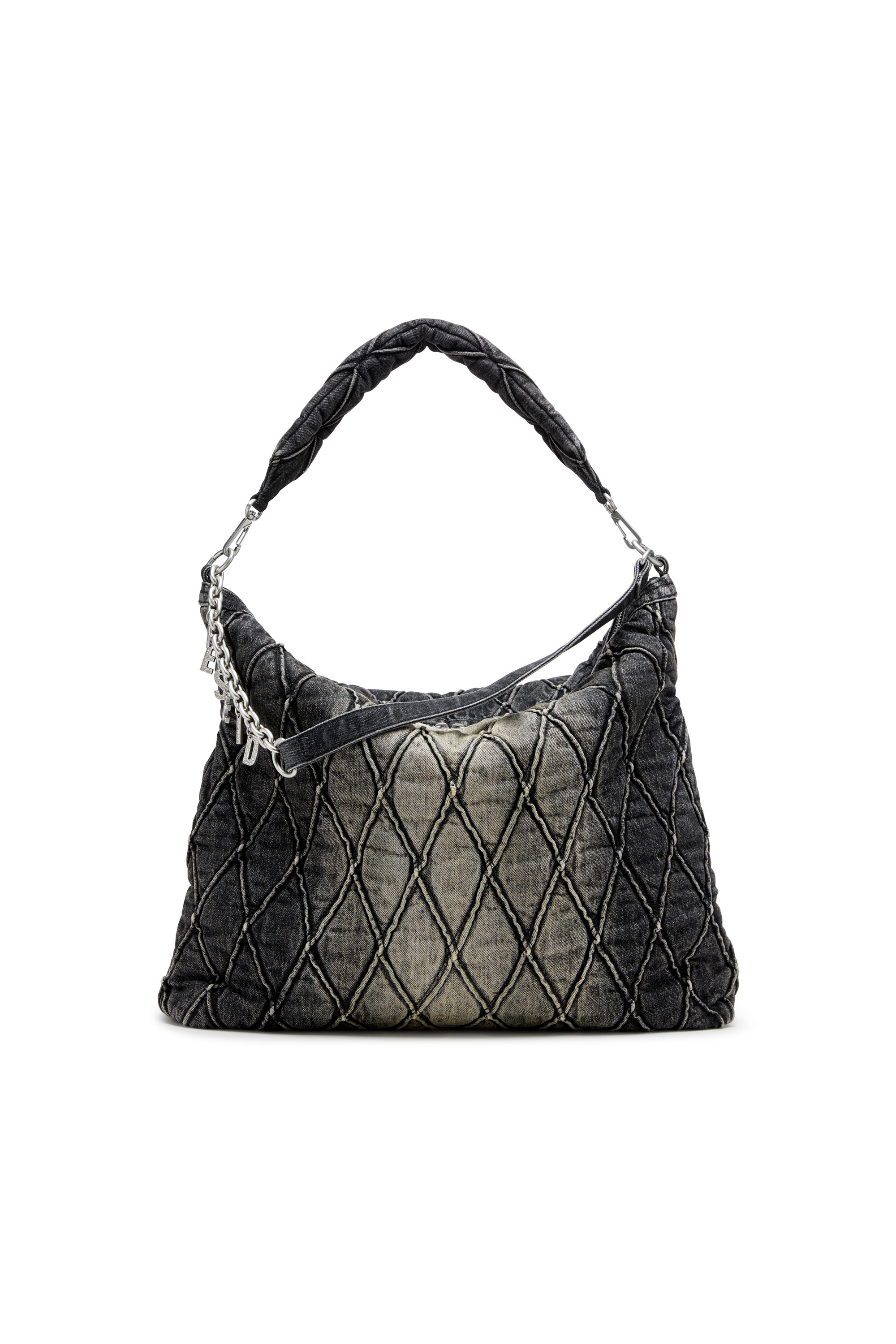Diesel - CHARM-D HOBO, Charm-D-Bolso hobo grande en denim acolchado tratado Mujer in Negro - 1