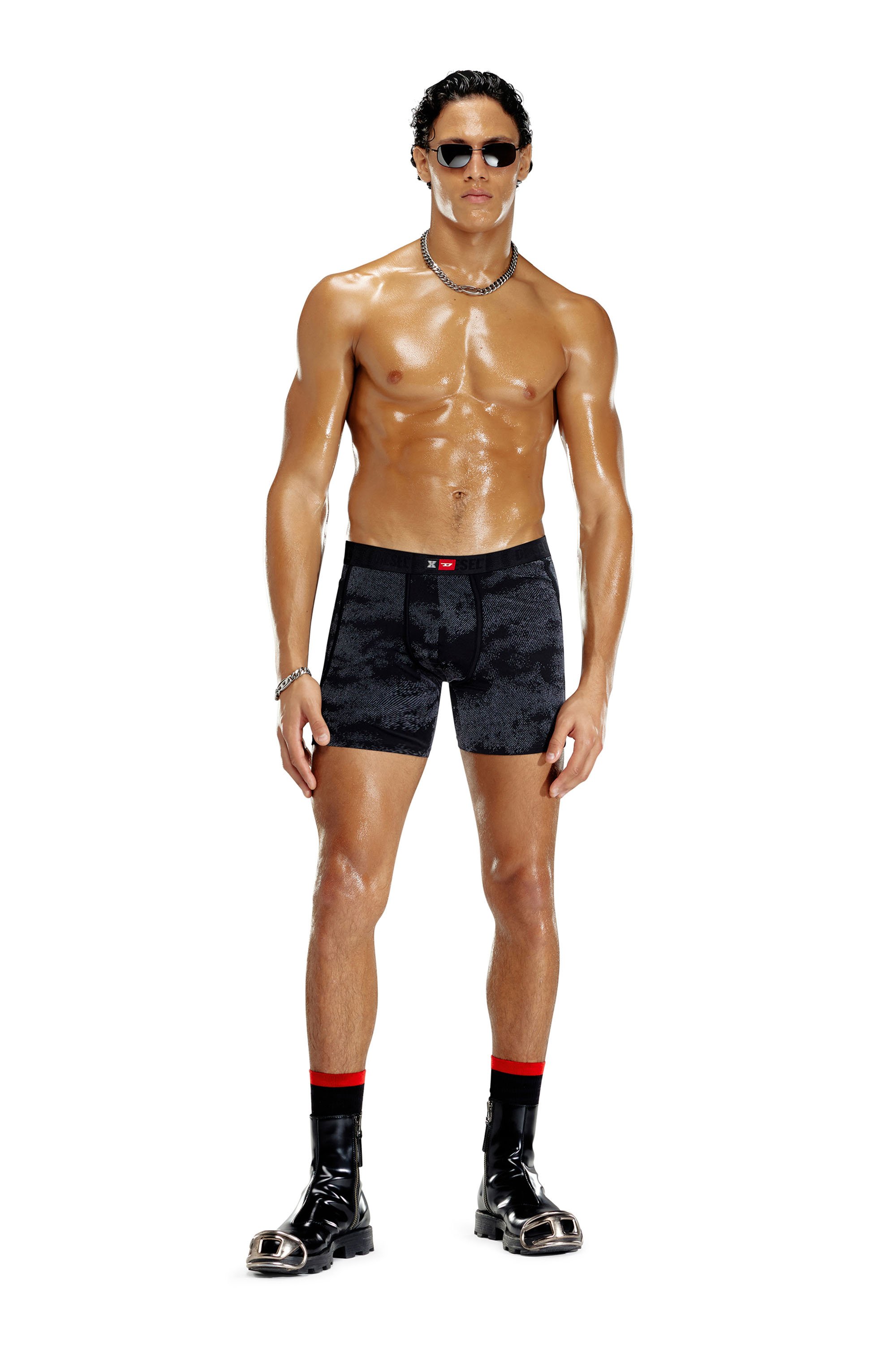 Diesel - FLOCKED-BOXER-BRIEFS, Bóxers ajustados de microfibra en relieve Hombre in Negro - 1