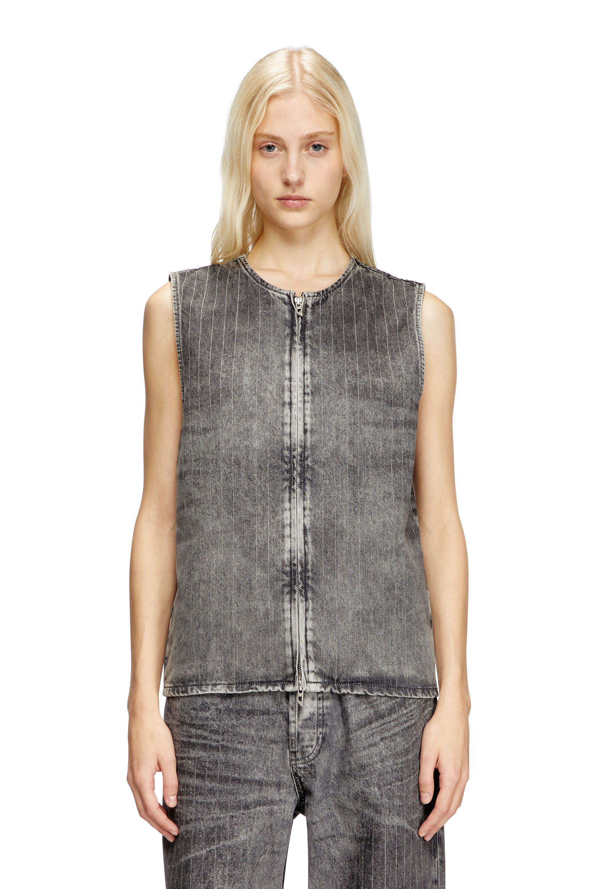 Diesel - D-SUND-S, Chaleco en denim a rayas finas de sastrería Unisex in Gris - 5