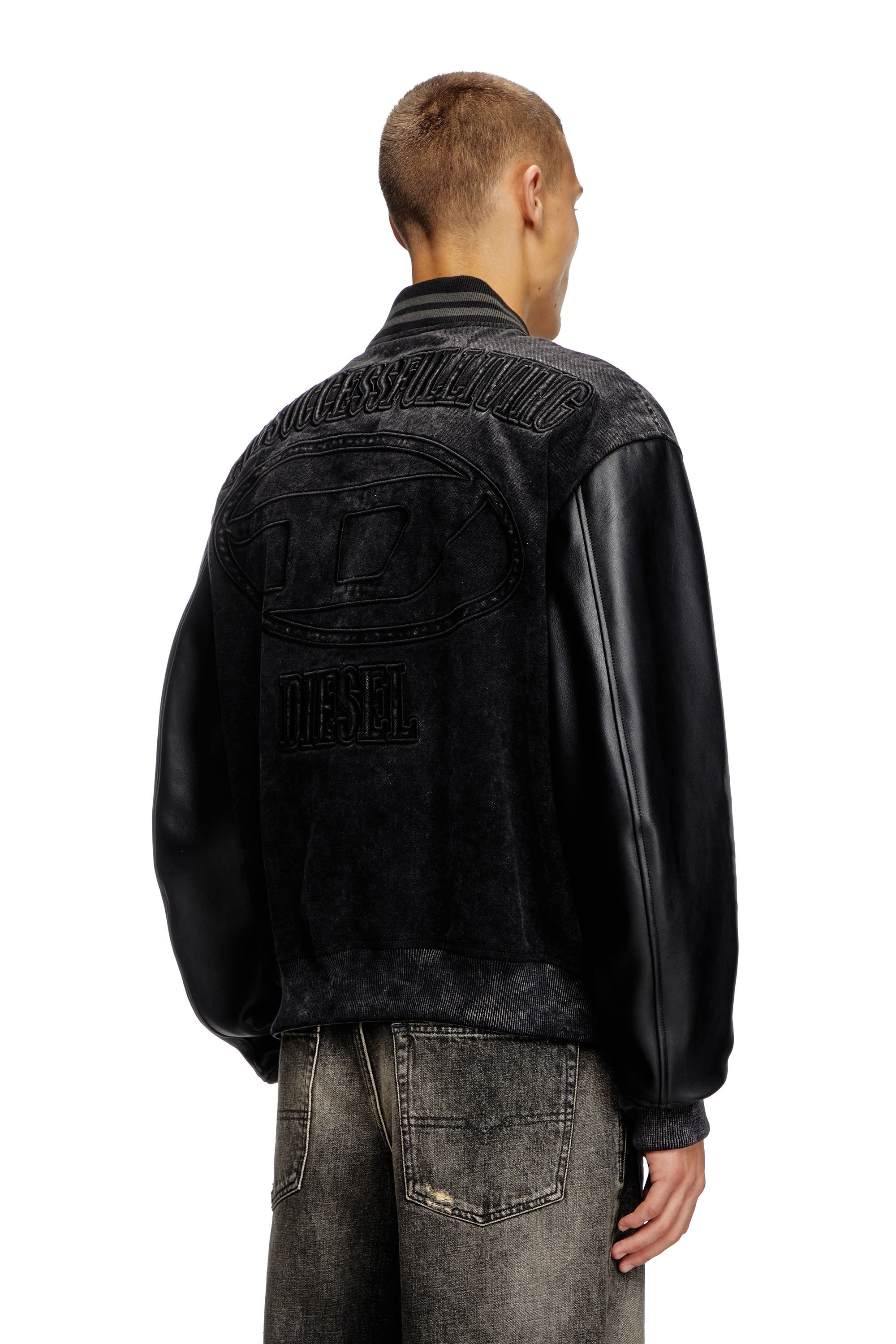 Diesel - L-NYN, Chaqueta bomber de denim y cuero Hombre in Negro - 3