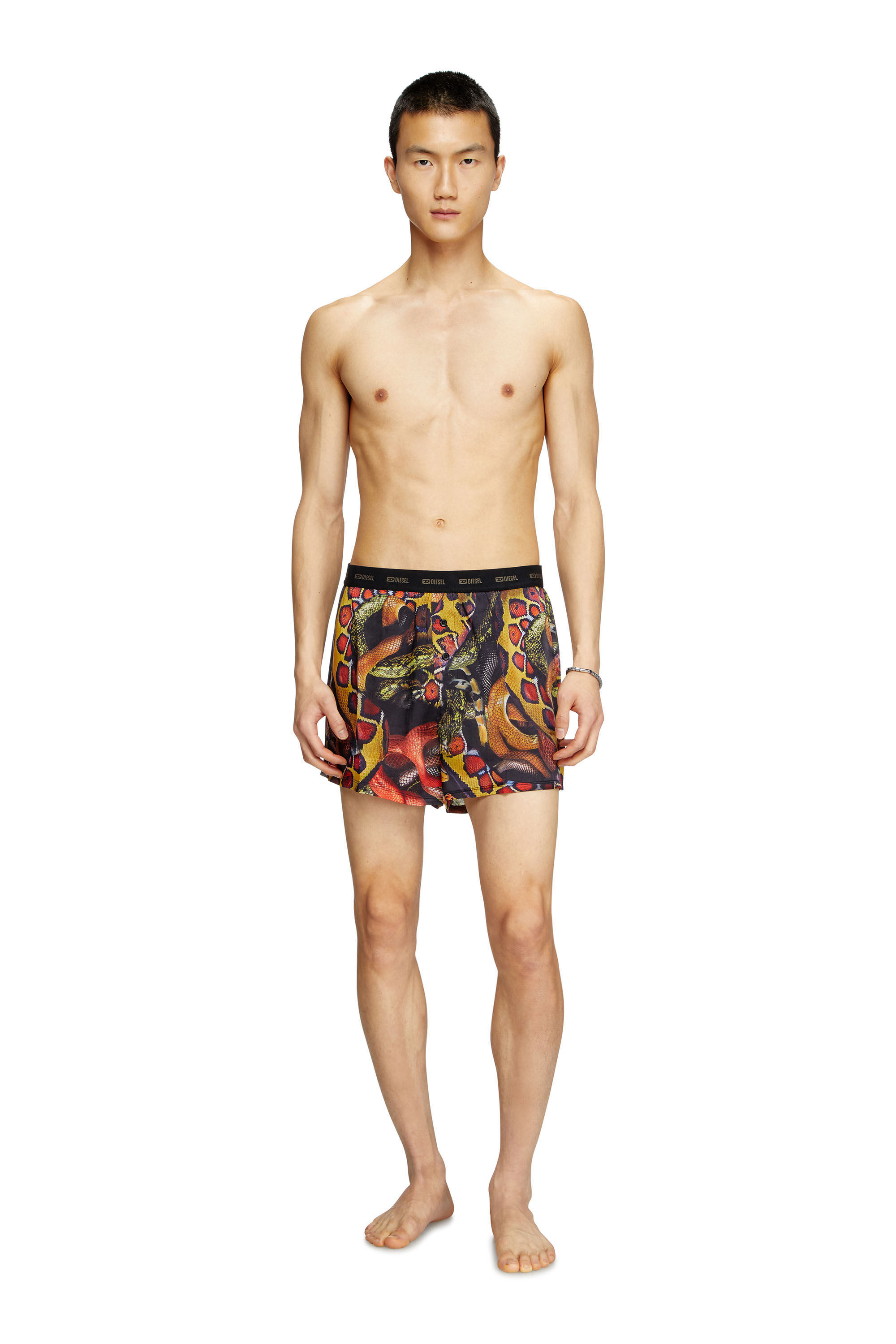 Diesel - STARK-UTLT-SNAKE, Man's Satin boxer shorts with snake print in Multicolor - 3