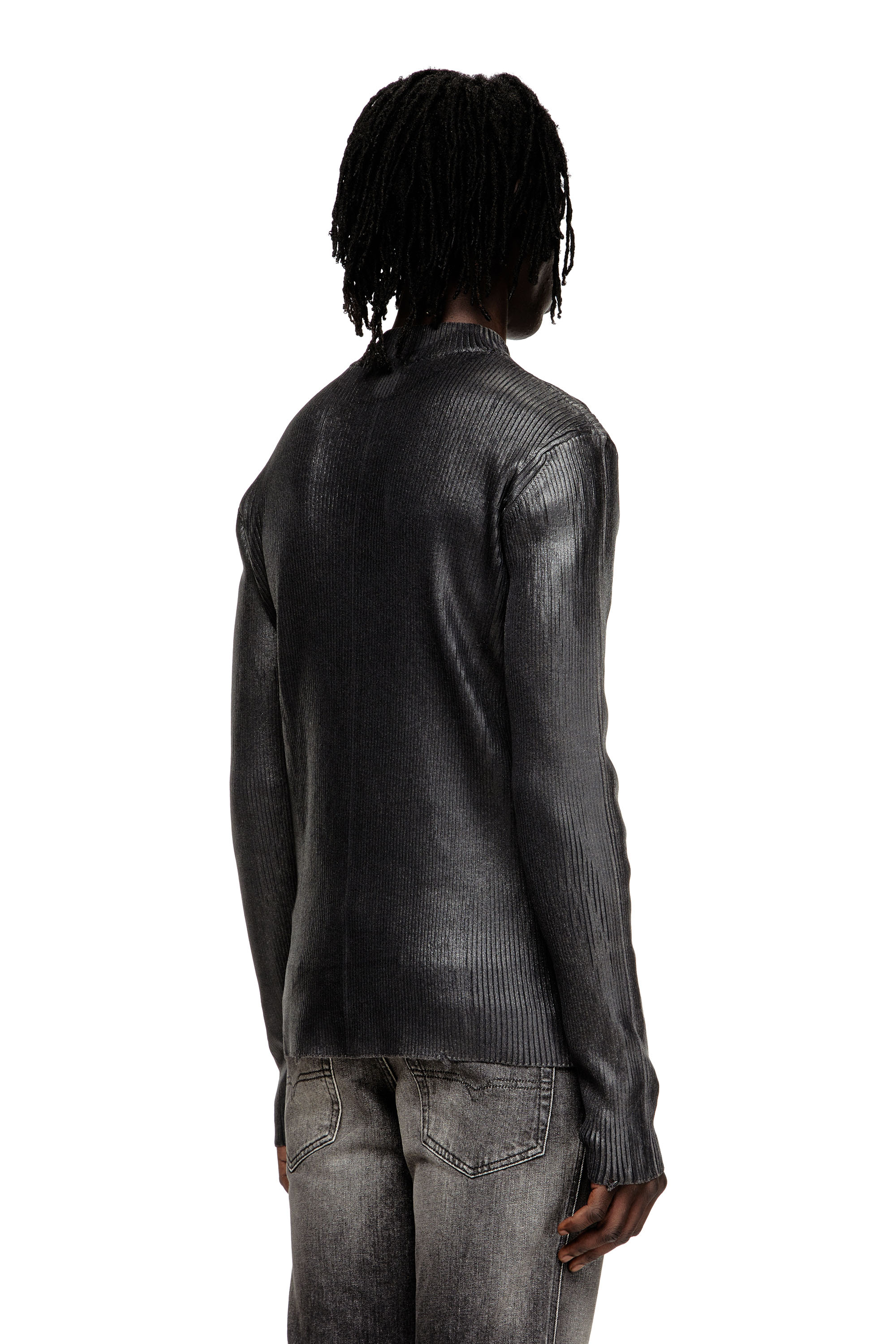 Diesel - K-DARGY-D, Cárdigan de hilo de denim con cierre de cremallera y efecto brillante Hombre in Negro - 3