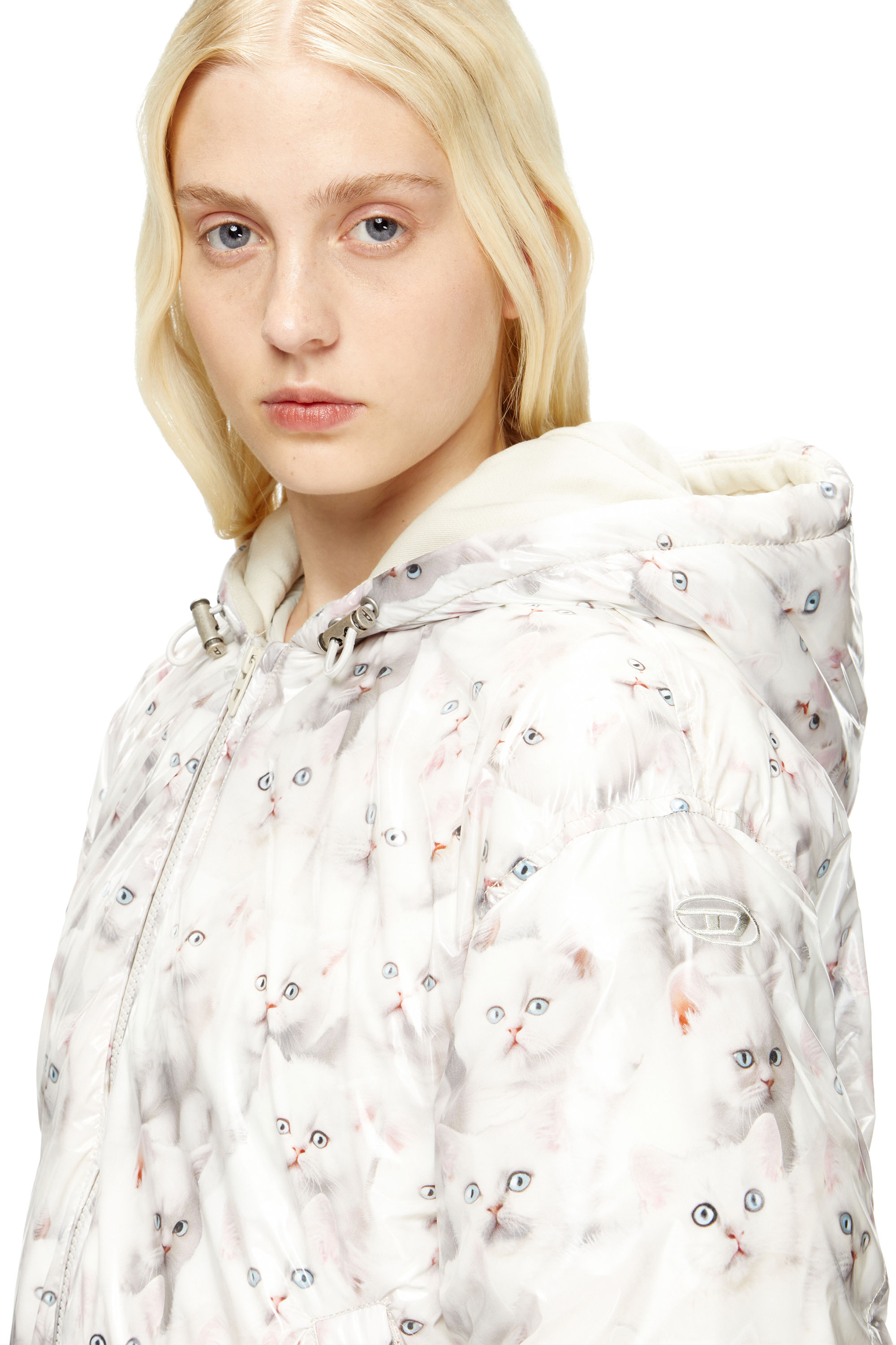 Diesel - W-INNER-R1, Woman's Padded jacket with cat print in White - 4