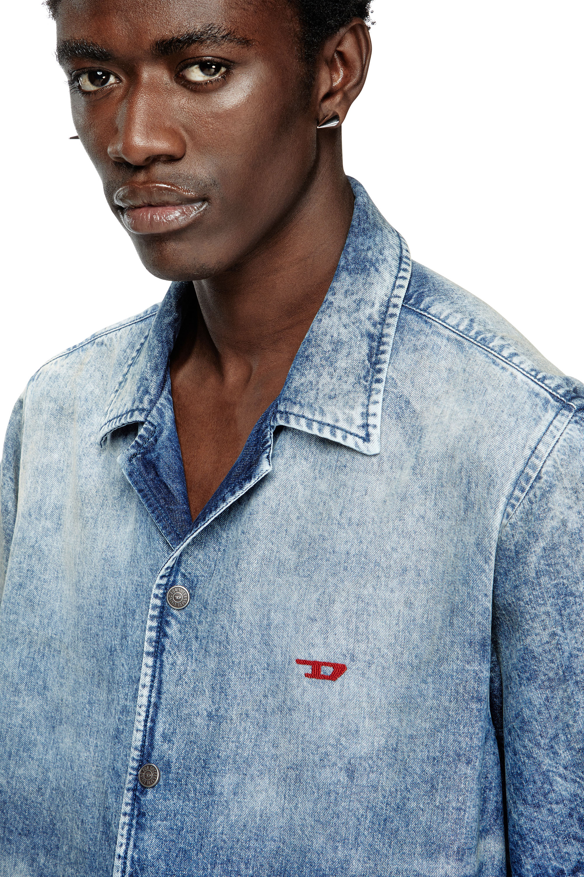 Tシャツ・カットソー DIESEL SS25 'D-Nabil-Fsg' shirt (A191780CMBP 01) Men's Bowling shirt in distressed denim | Blue | Diesel