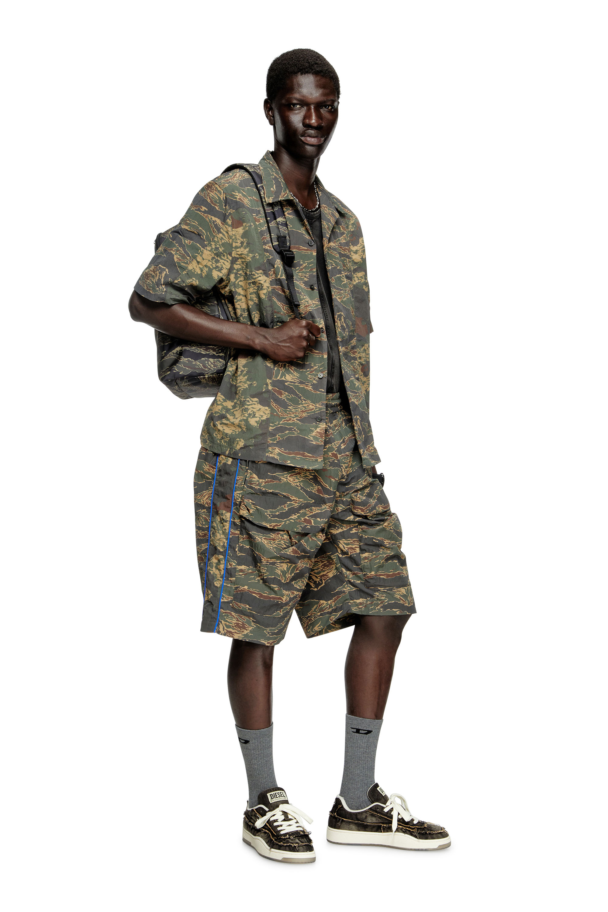 Diesel - S-BRACK-EPBW, Man's Shirt with mixed camo prints in Military Green - 3