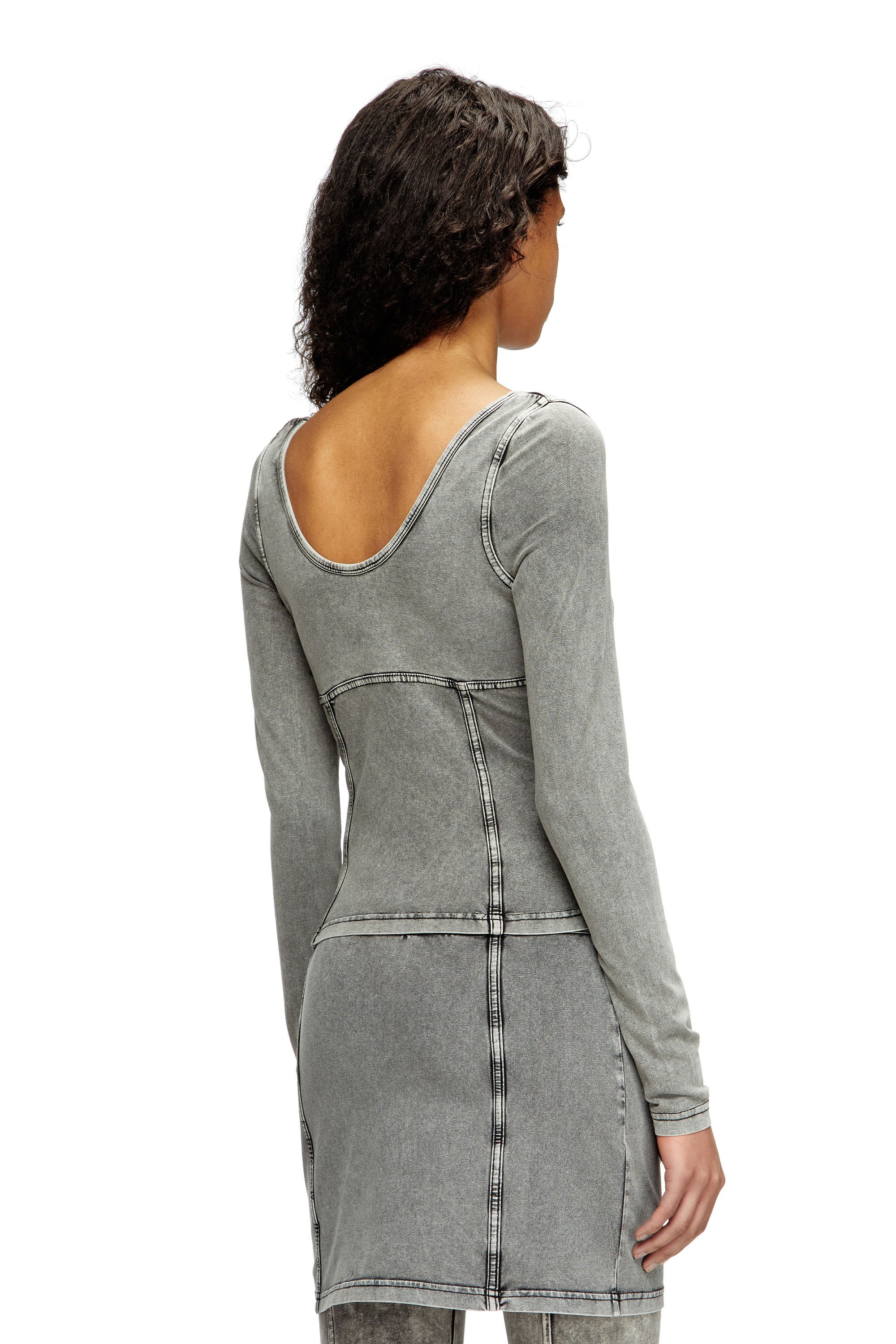 Diesel - T-ELIN, Woman's Long-sleeve top with denim effect in Grey - 3