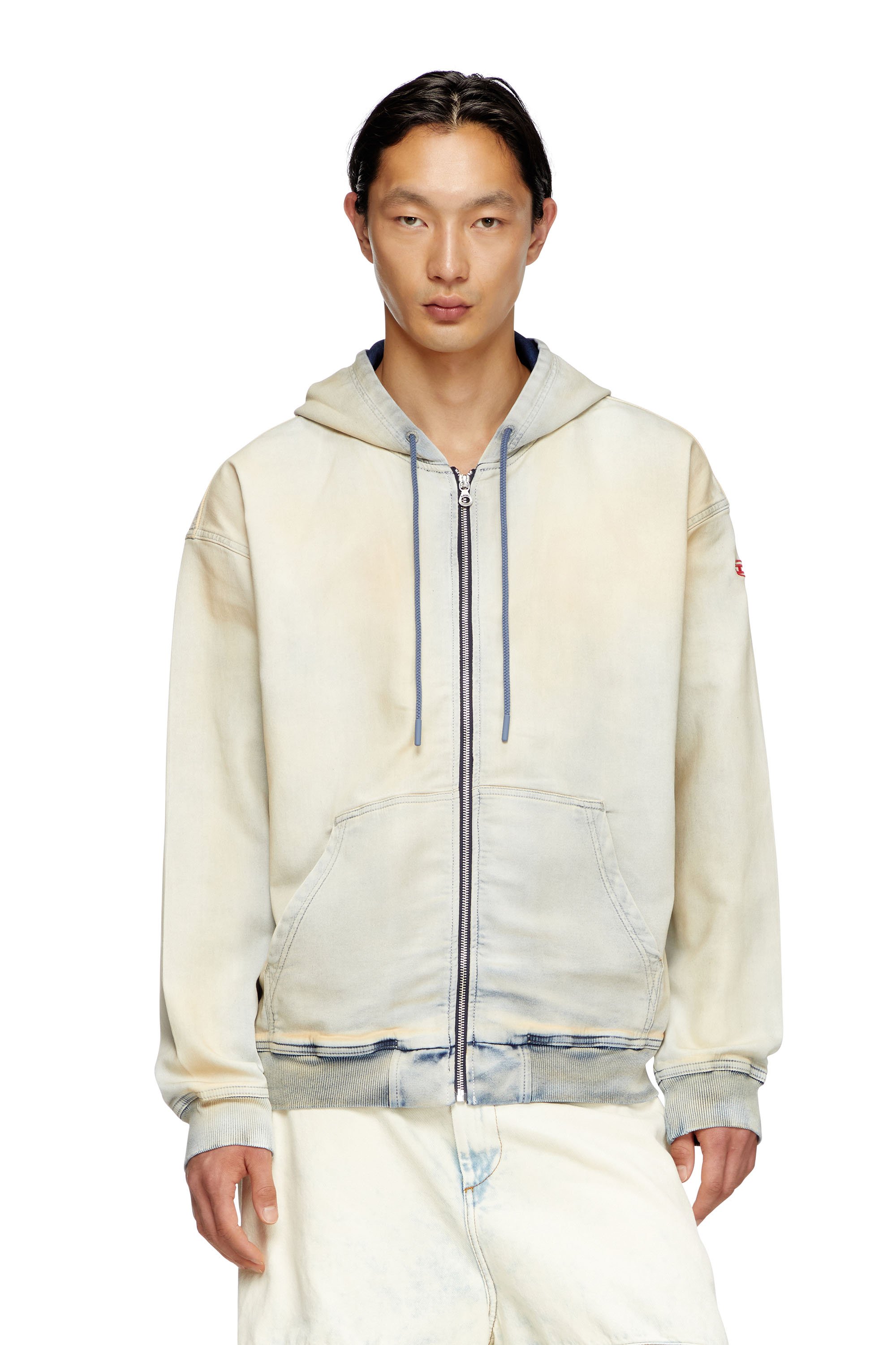 Diesel - D-GIR-S TRACK, Unisex's Zip-up hoodie in coated dusty Track Denim in Light Blue - 1