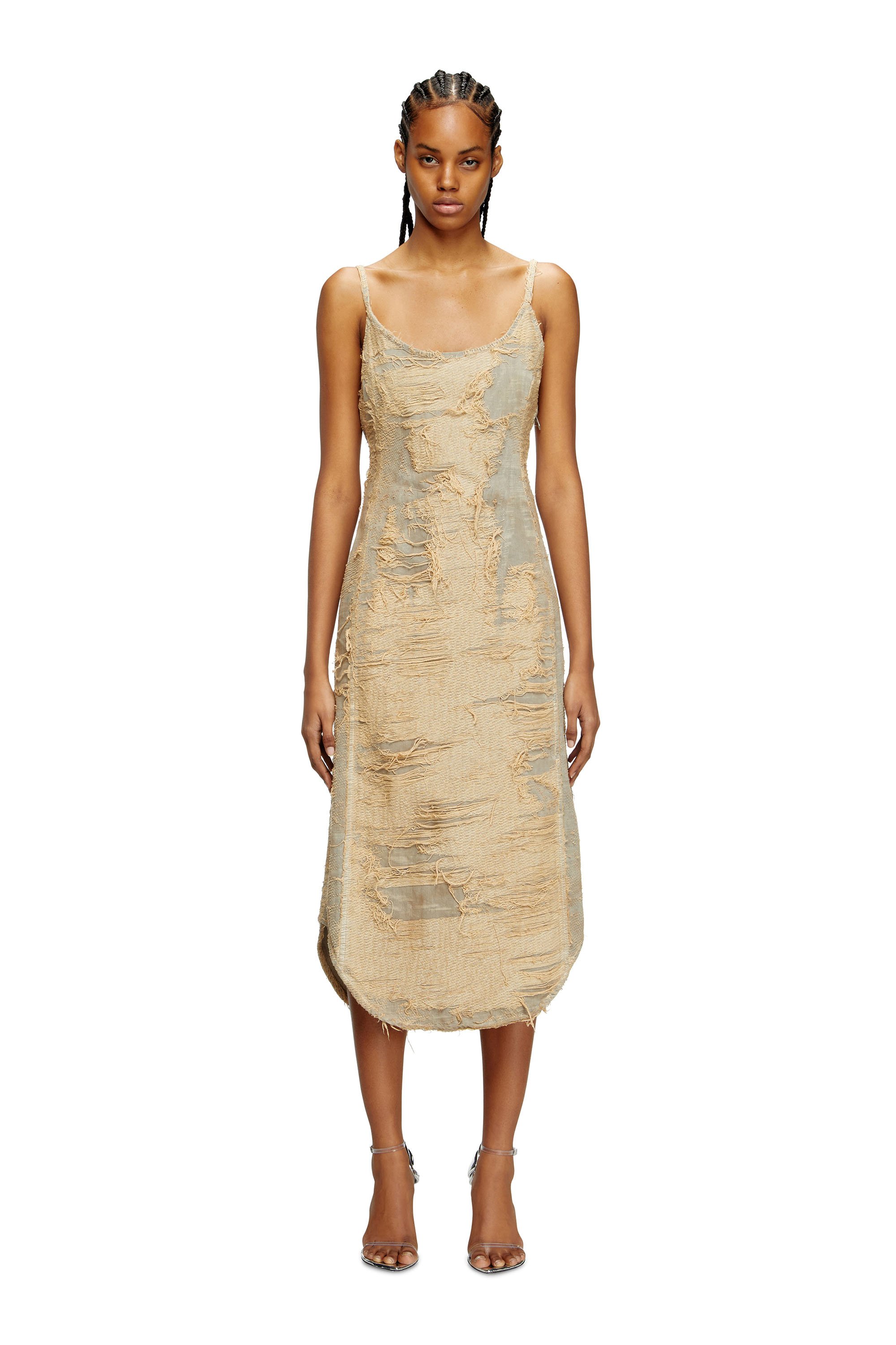 Diesel - DE-VERA-FSG, Vestido de denim sobreteñido con hilos flotantes Mujer in Beige - 2