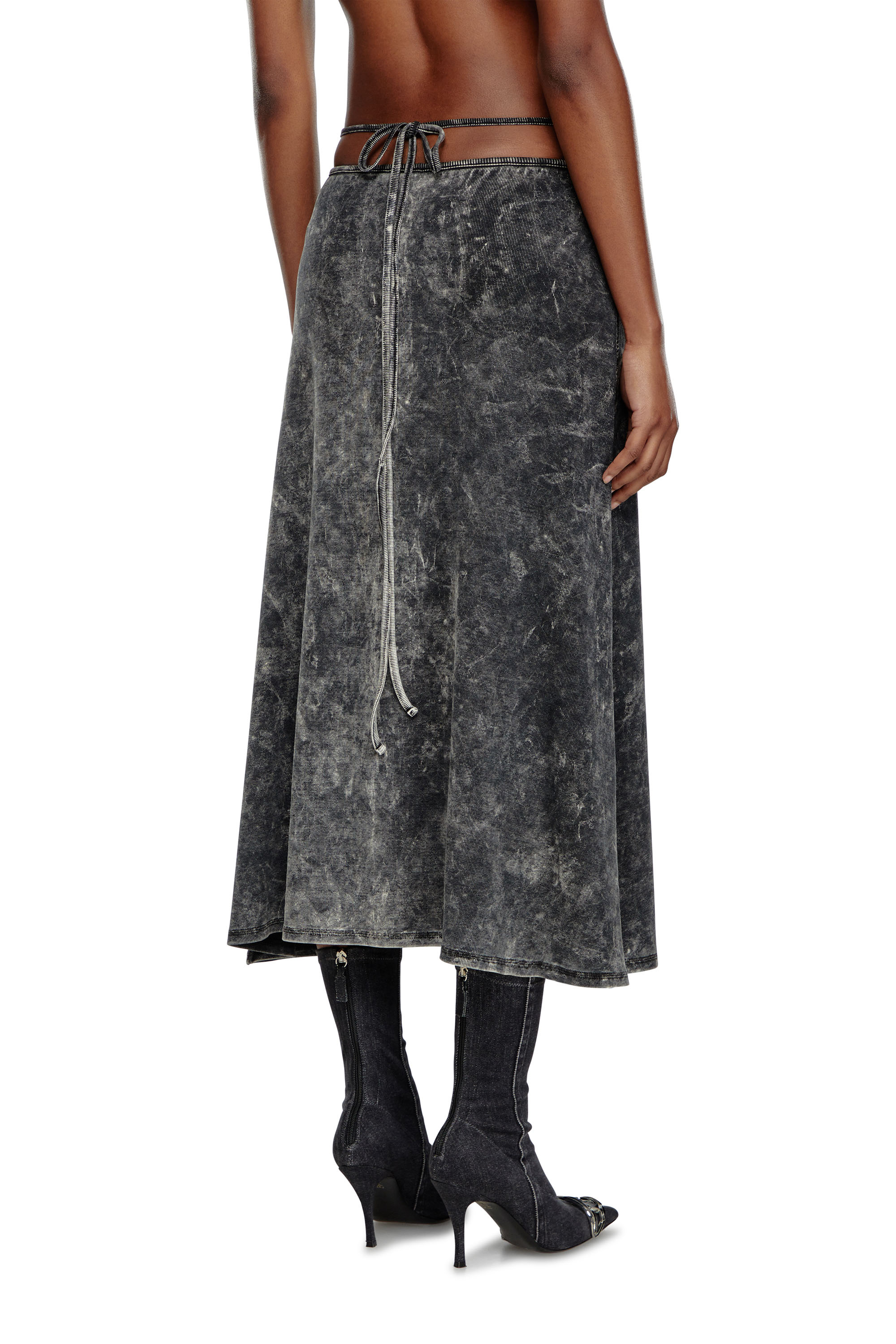 Diesel - O-ROSSI, Woman's Marbled midi skirt with wrap-around ties in Dark grey - 3